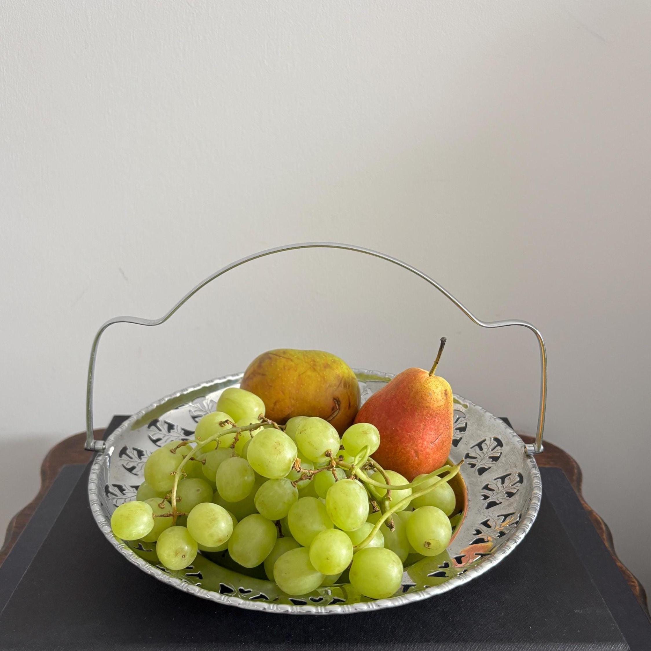 Vintage Silver Plated Pierced Basket: Retro Fruit Bowl Serving Tray