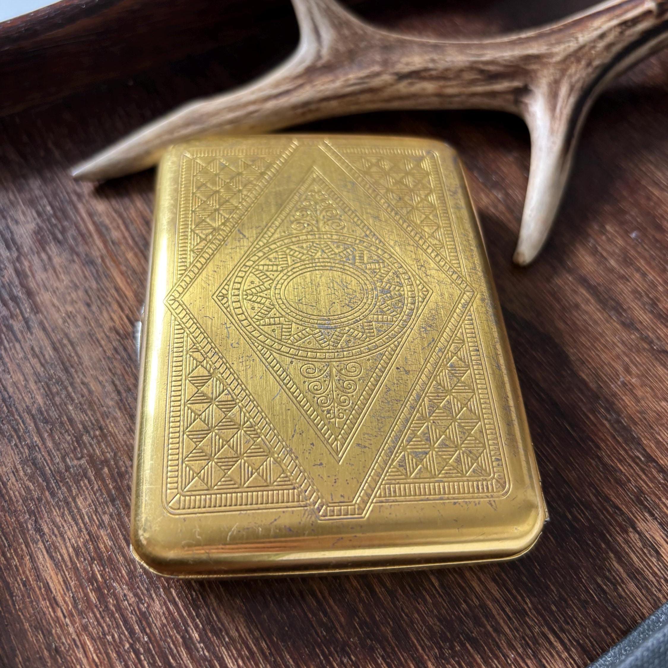 Vintage Gold-Tone Accordion Wallet | Metal Card Case with Geometric Etched Design | Mid-Century Style