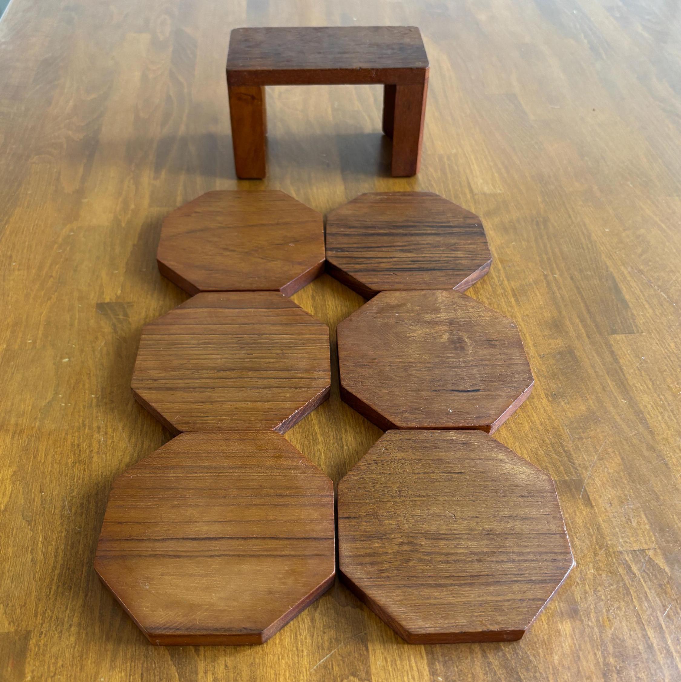 Vintage Teak Coaster Set – Danish Mid Century Modern Wooden Barware (Set of 6)