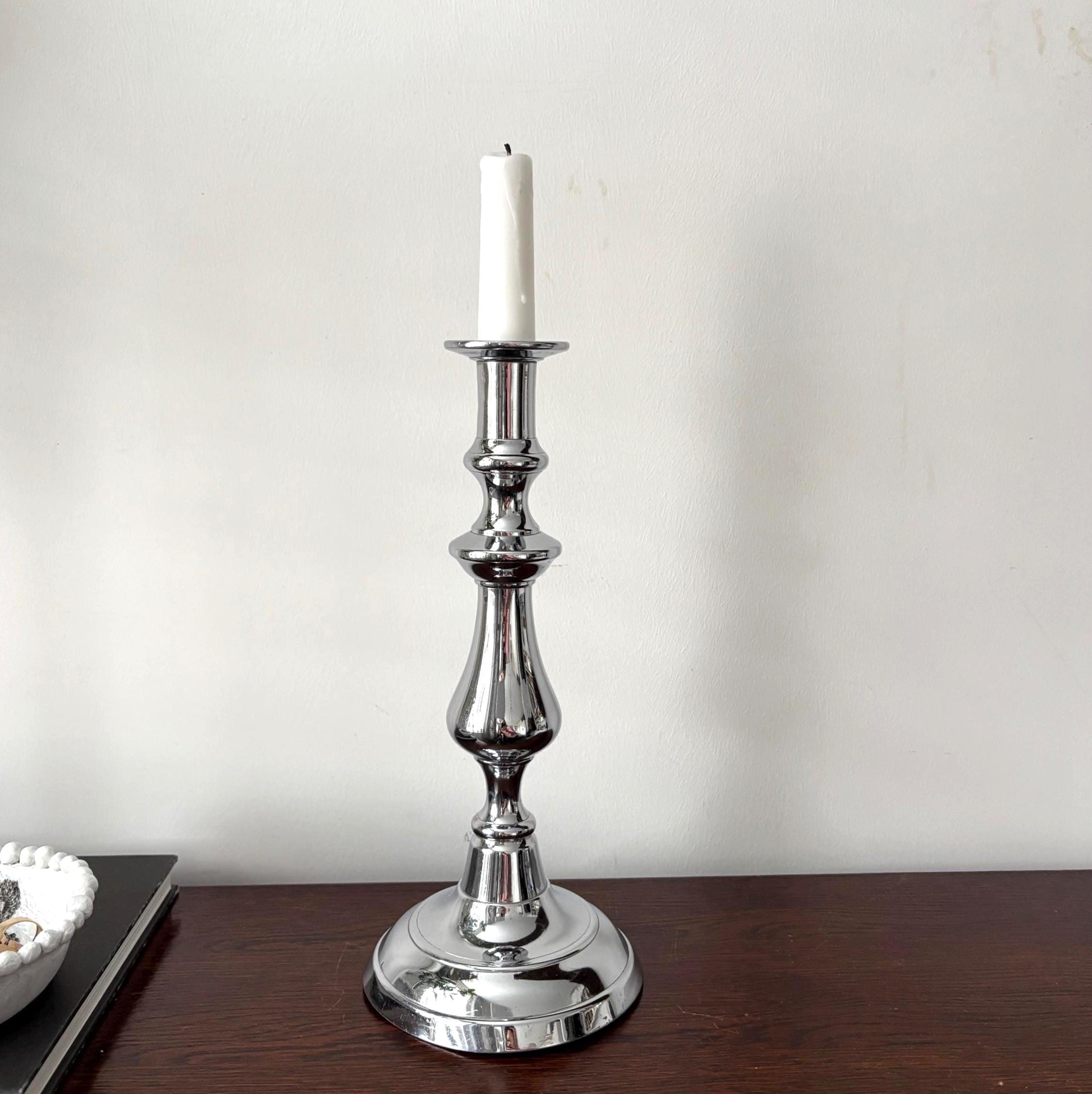 Polished Chrome Baluster Candlestick | Heavy Hotel Style