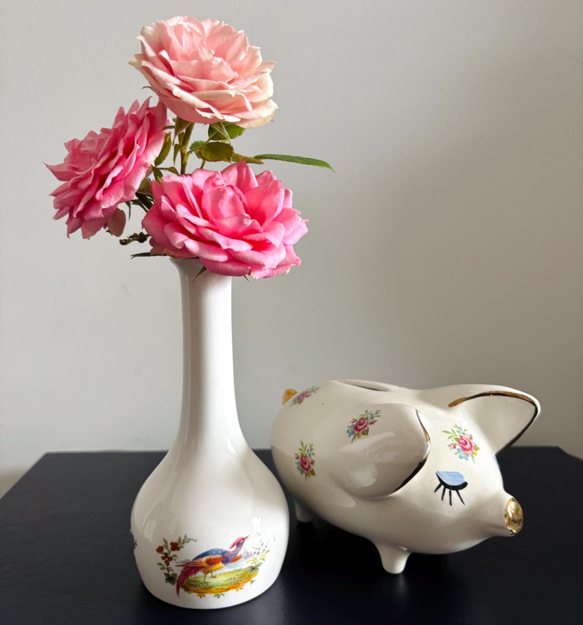 Vintage Crown Staffordshire Bud Vase: Exotic Bird & Floral Bone China