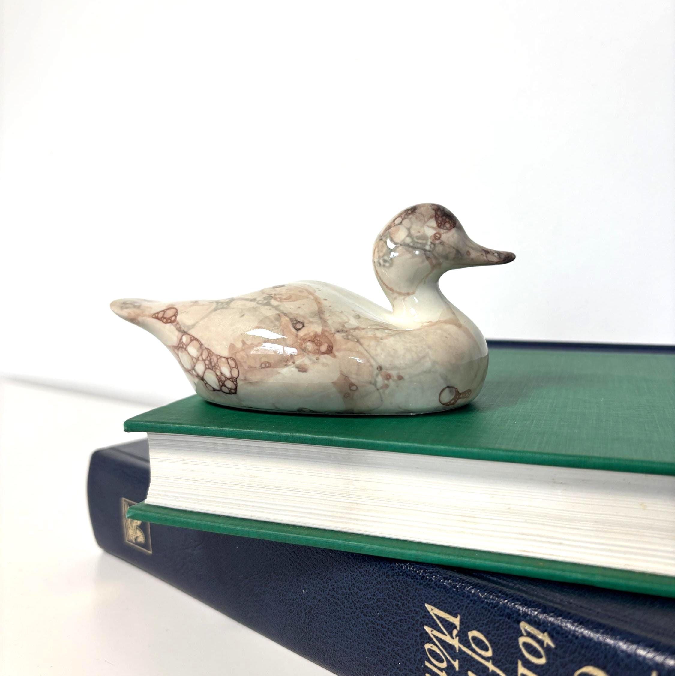 Ceramic Duck Figurine Marble Glaze Baby Duck Sculpture Cottage Decor Shelf Ornament Gift