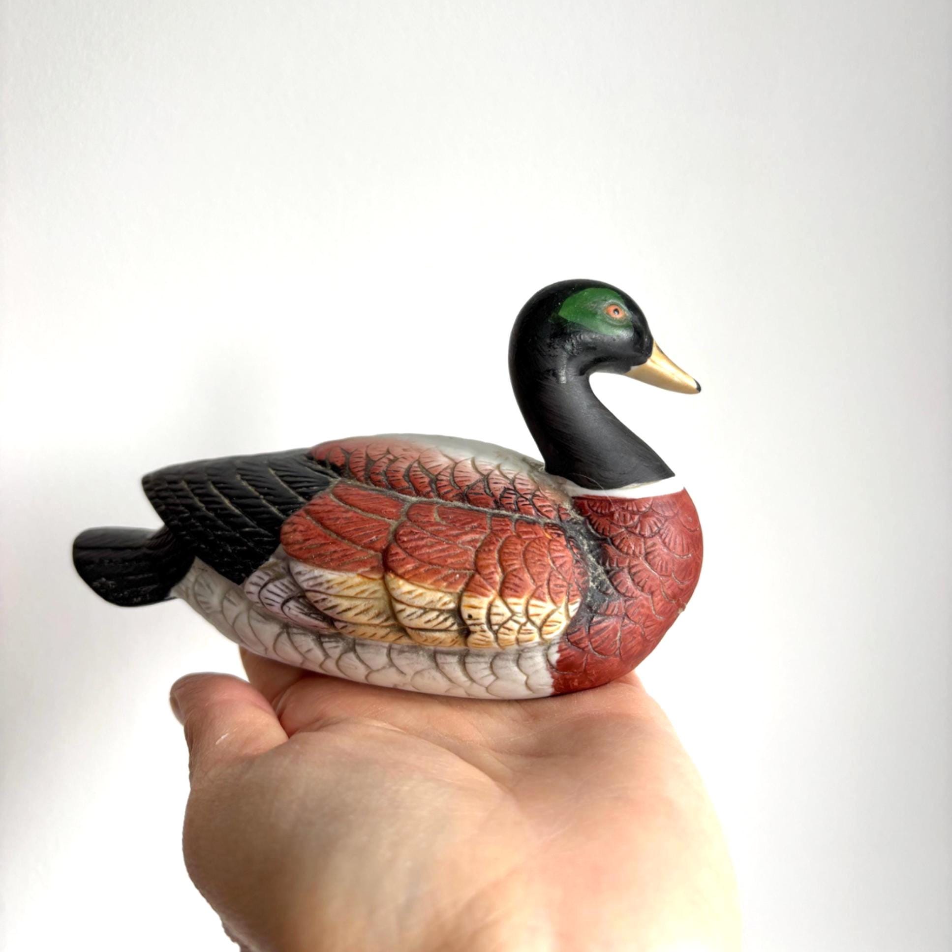 Vintage Ceramic Duck Figurine | Hand-Painted Mallard Style Ornament | Rustic Country Cottage Decor