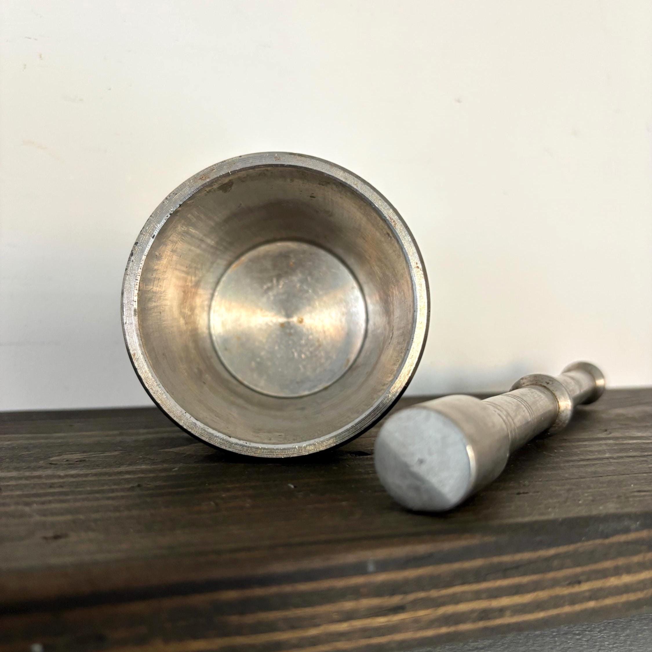 Vintage “SUN” Stainless Steel Mortar and Pestle | Mini Spice Grinder with Original Export Label