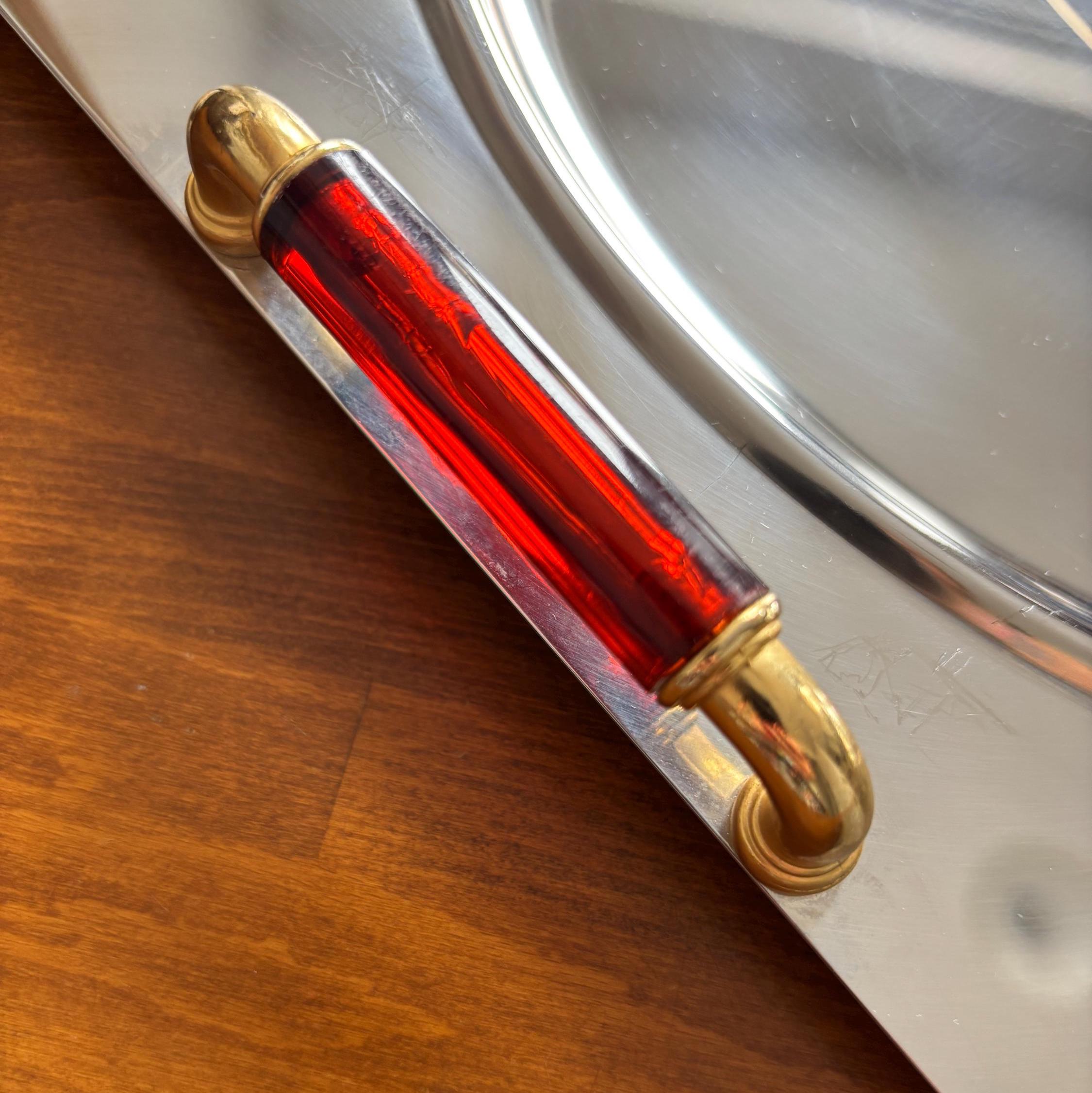 Large Vintage Giorinox Sonia Serving Tray 53cm Stainless Steel Italian Barware