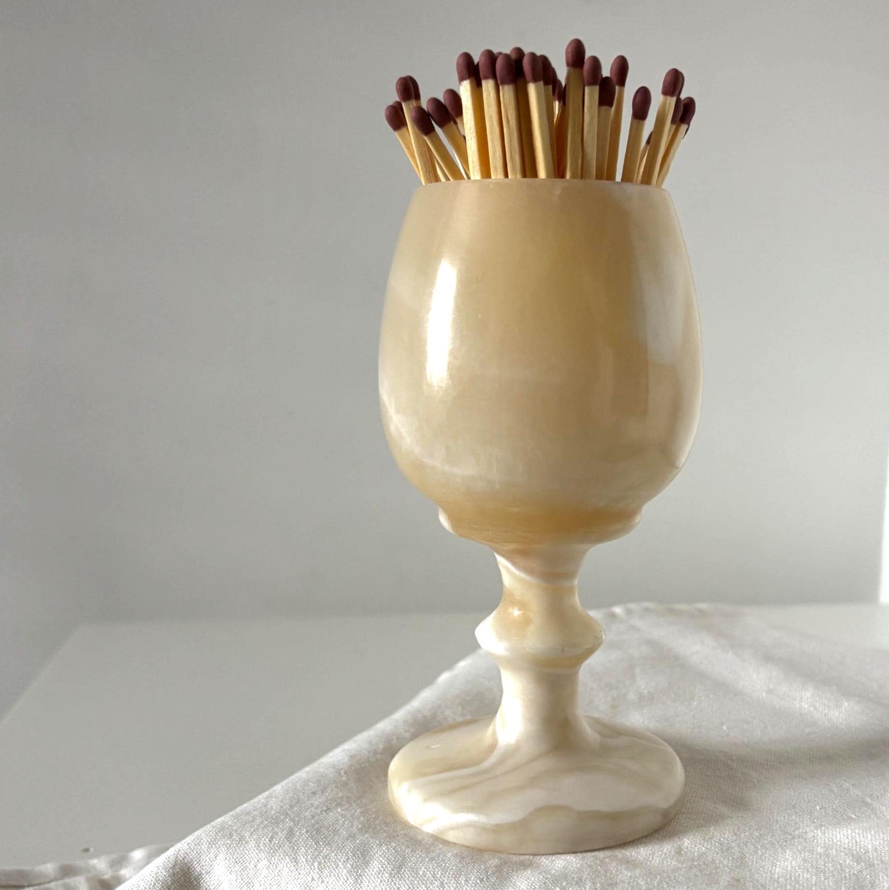 Vintage Onyx Goblet Cup Small Marble Stone Vase Toothpick Holder Decor