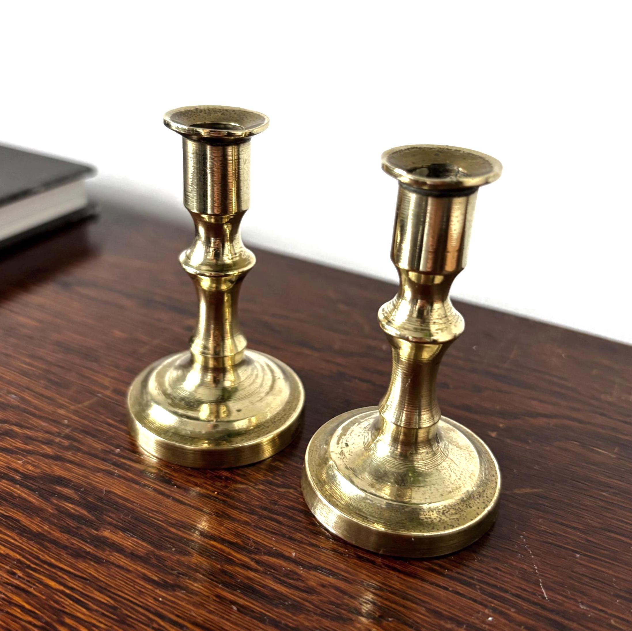 Pair Miniature Brass Candlesticks 7.5cm Small Taper Candle Holders Vintage Decor