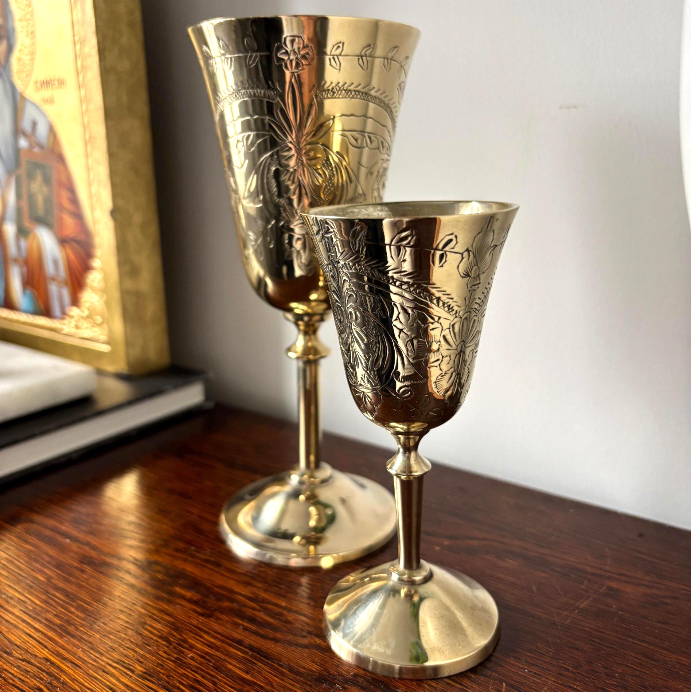 Vintage EPNS Engraved Goblet Pair Silver Plated Chalice Set Decorative Barware Cups