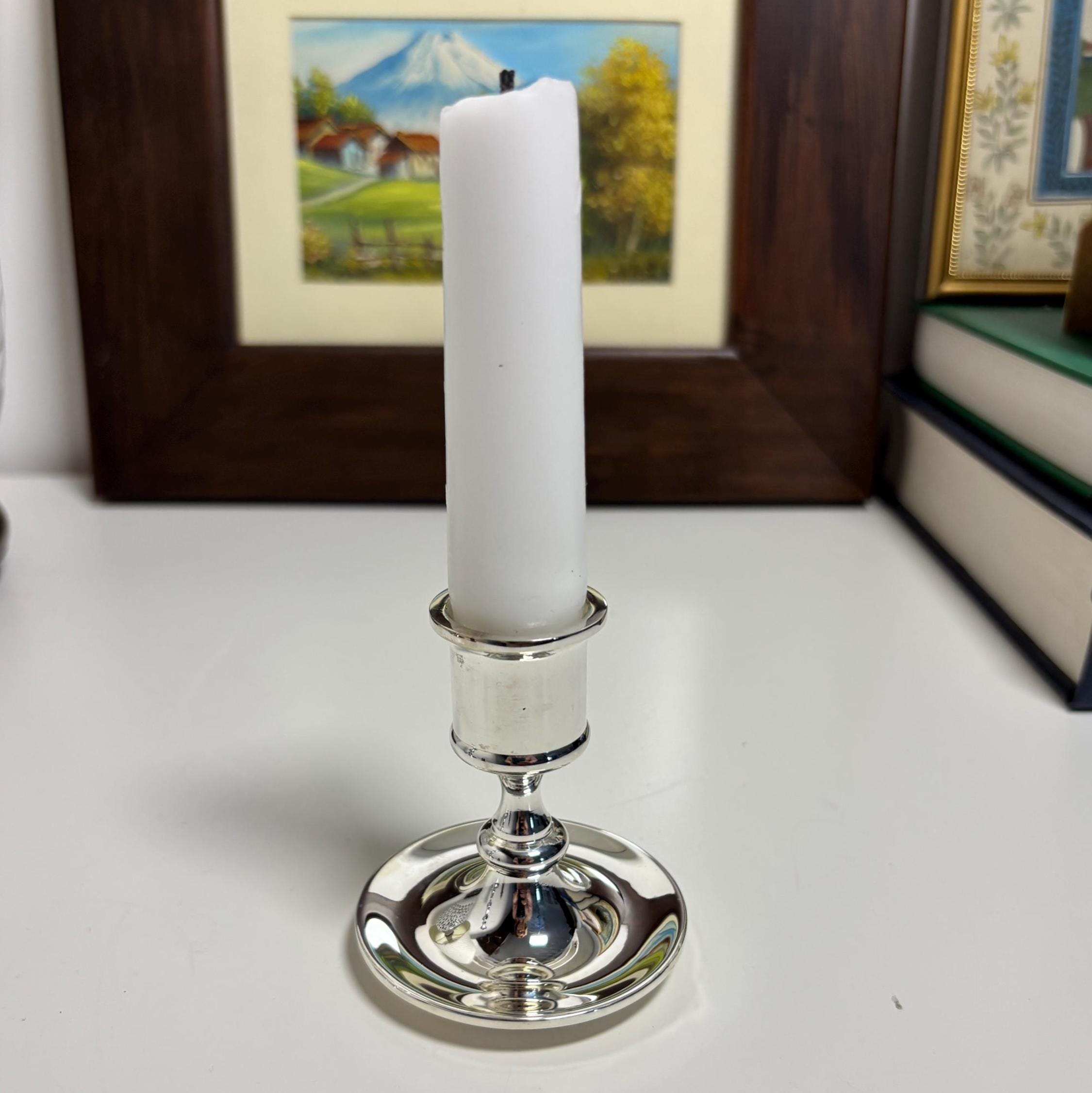Vintage Chrome Candlestick Holder, Silver Tone Taper Candle Stick, Minimalist Modern Decor