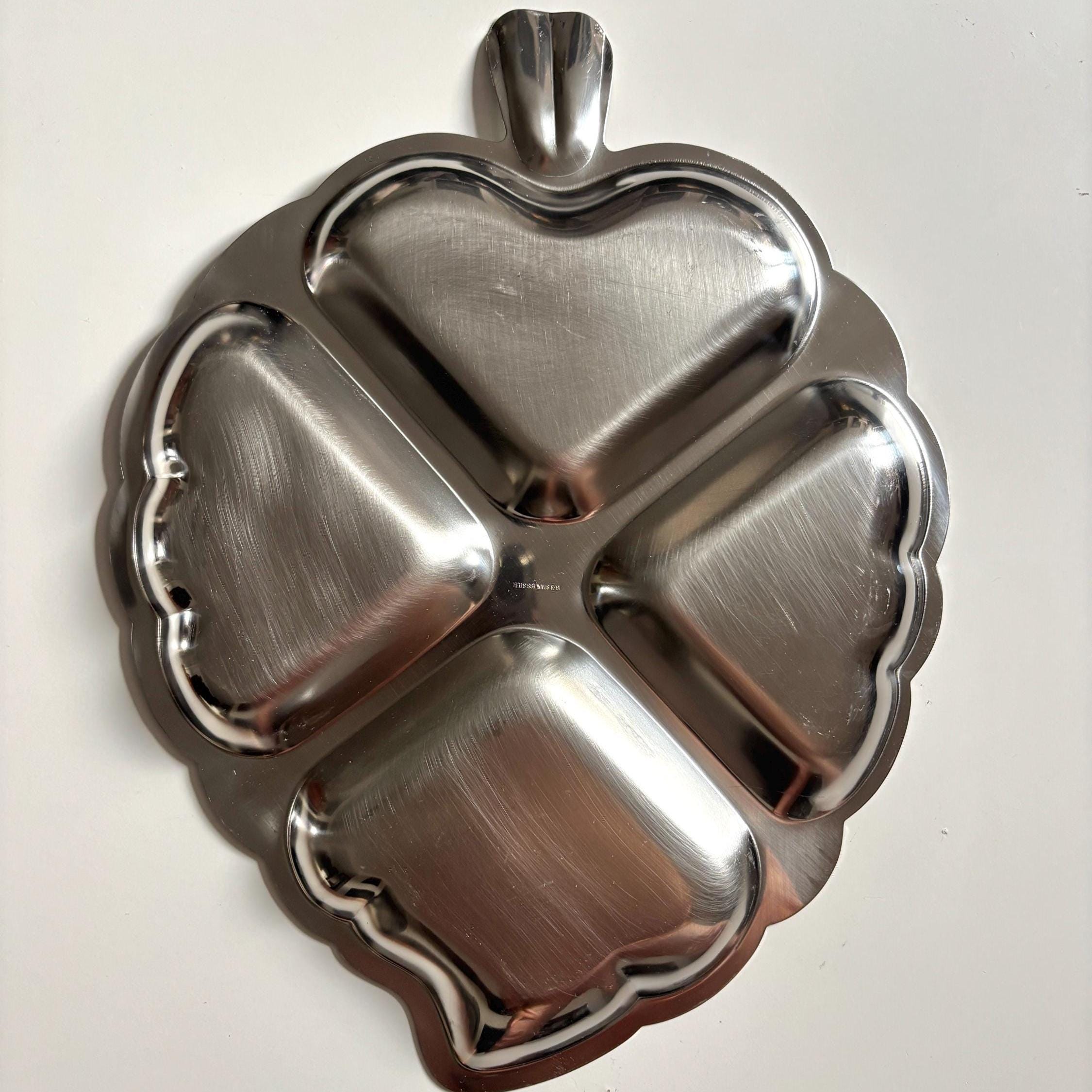 Vintage Leaf-Shaped Divided Serving Platter | 18/8 Stainless Steel | 4 Sections