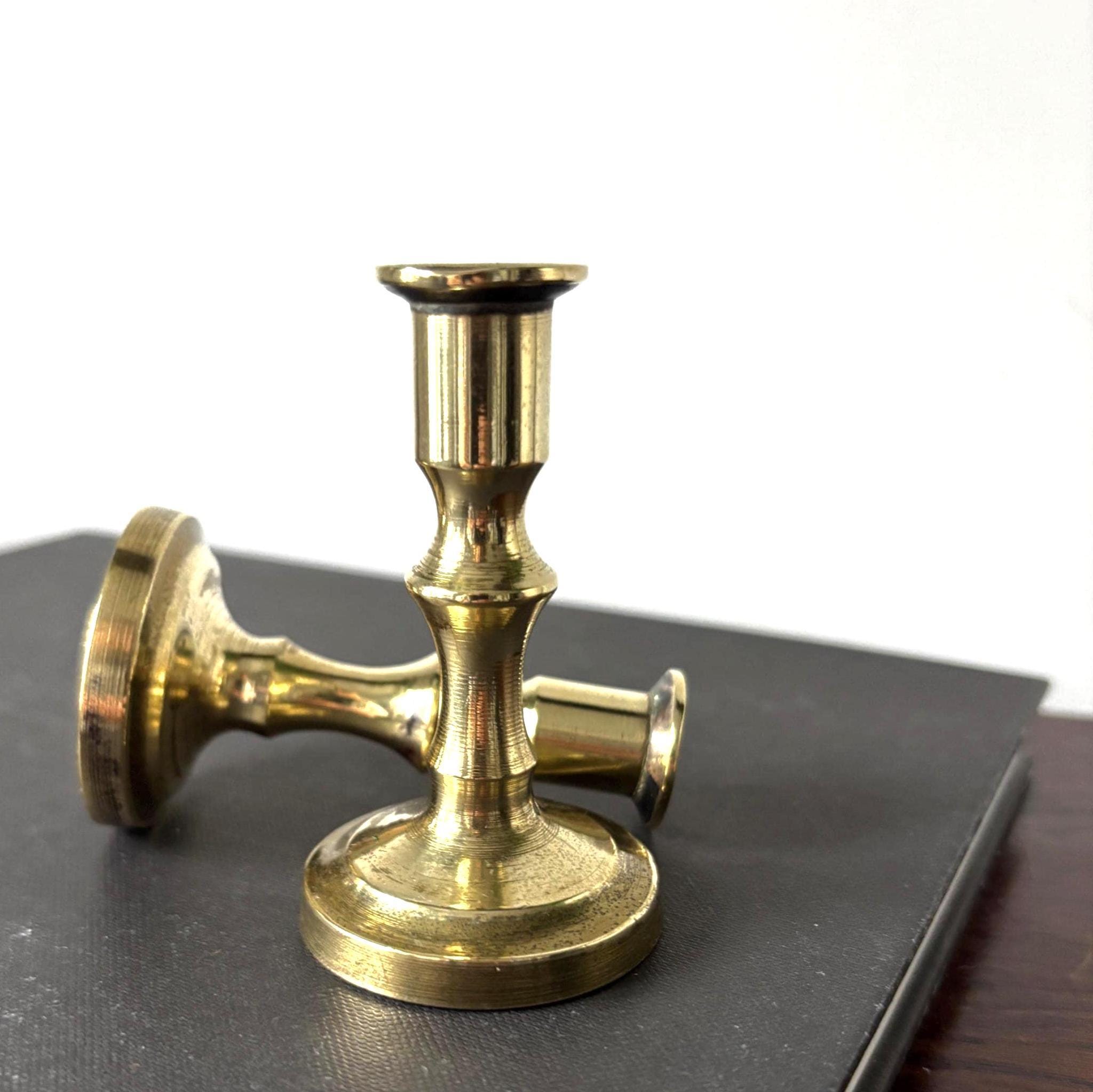 Pair Miniature Brass Candlesticks 7.5cm Small Taper Candle Holders Vintage Decor