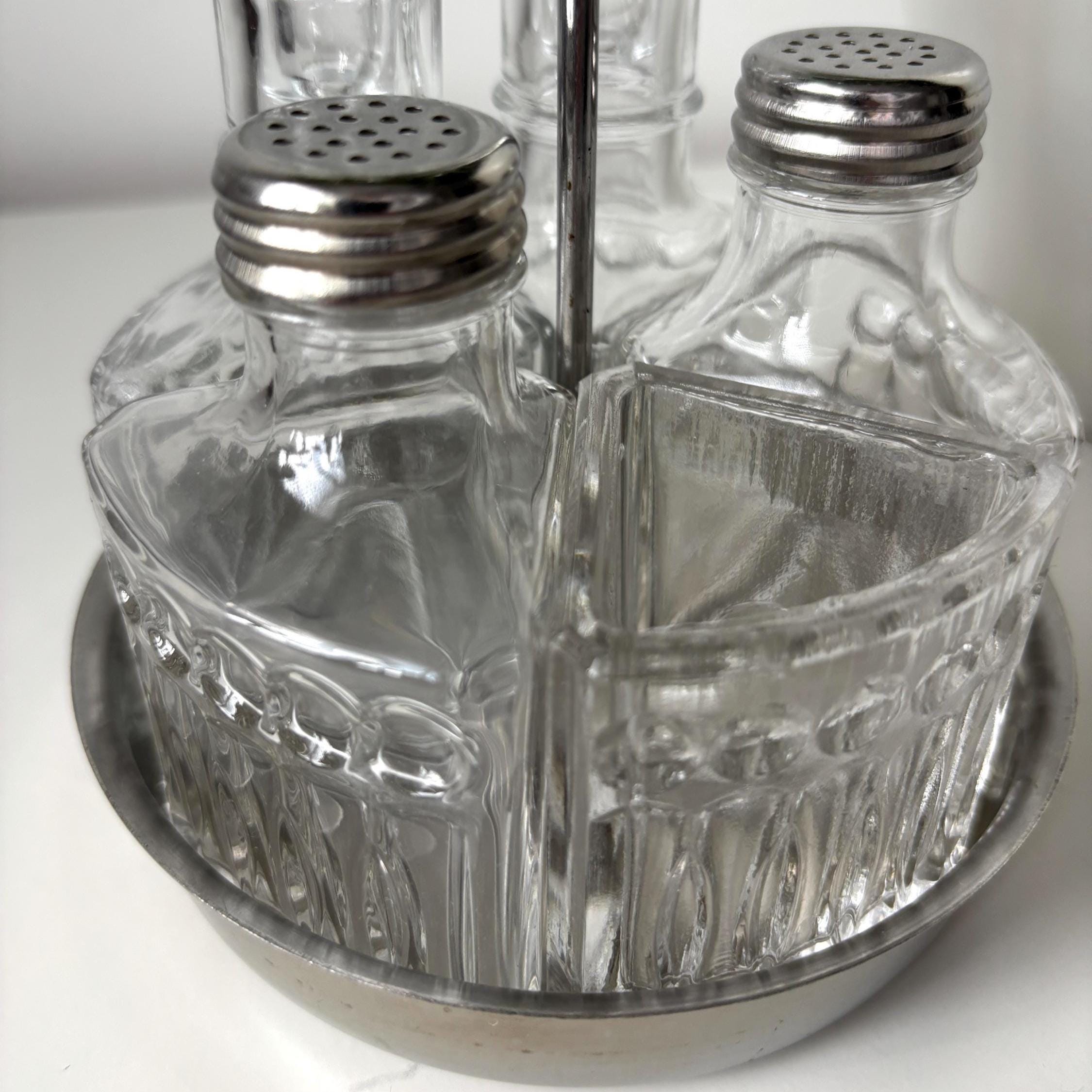 Vintage 5pc Cruet Set INOX 18/8 Stand Oil Vinegar Salt Pepper Toothpick Holder