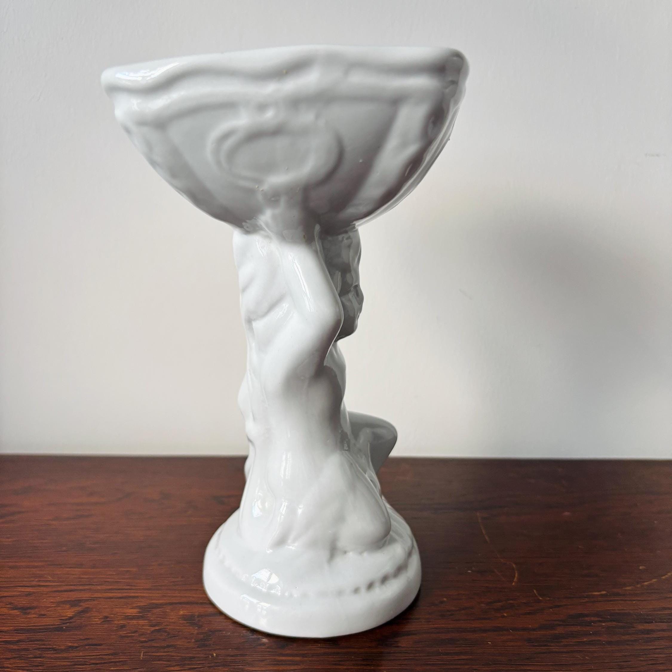 Vintage White Cherub Pedestal Planter Bowl, Putti Column Vase, Neoclassical Hollywood Regency Decor Centerpiece