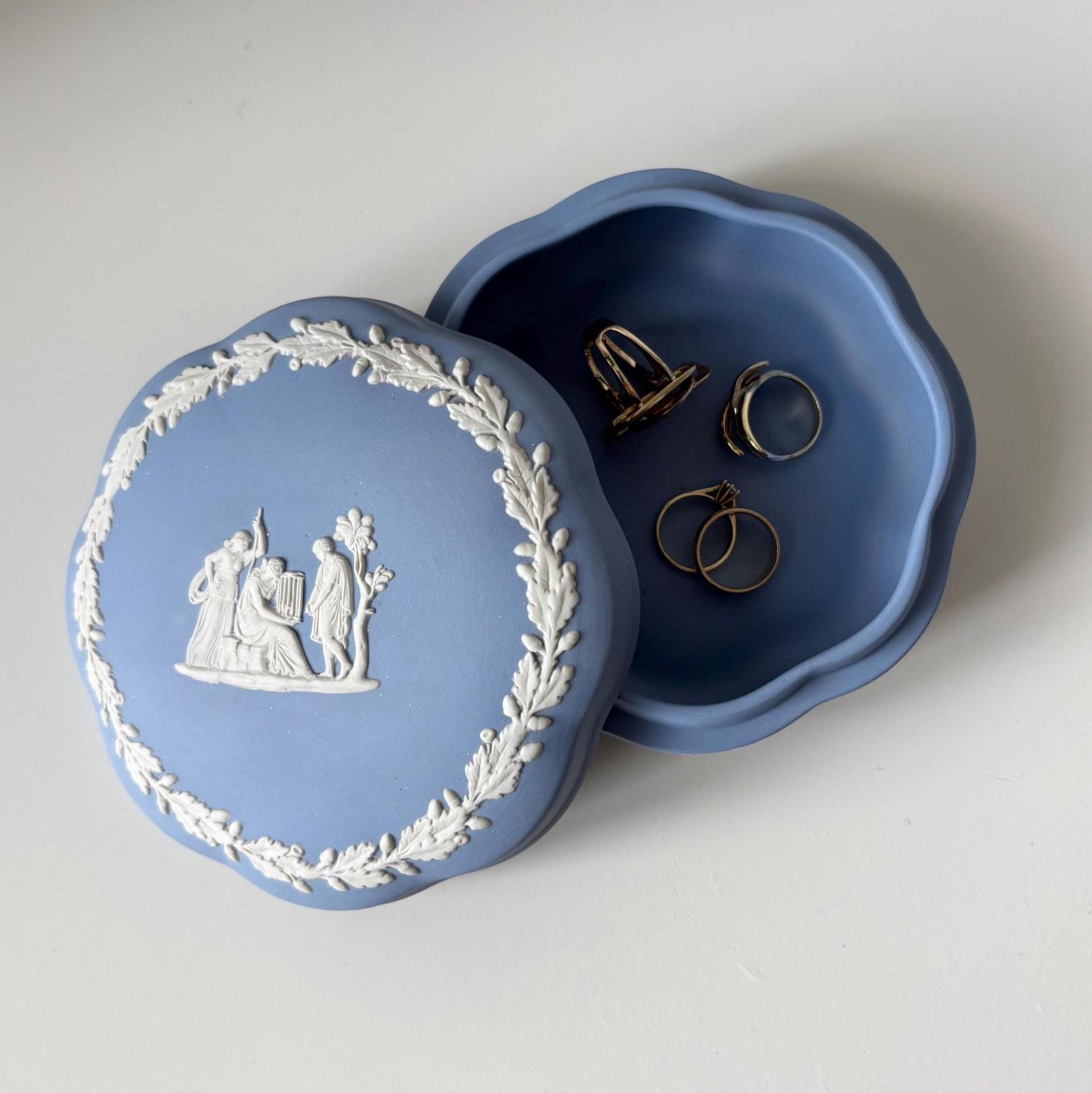 Wedgwood Jasperware Blue Trinket Box Vintage Jewellery Box Made in England