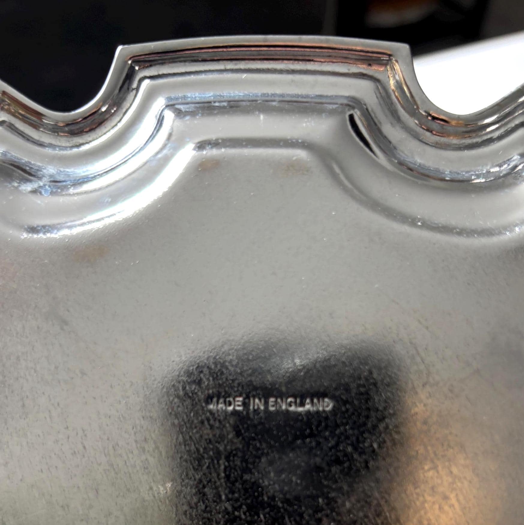 Vintage English Silver Plated Gallery Tray Ornate Scalloped Serving Tray Made in England Round