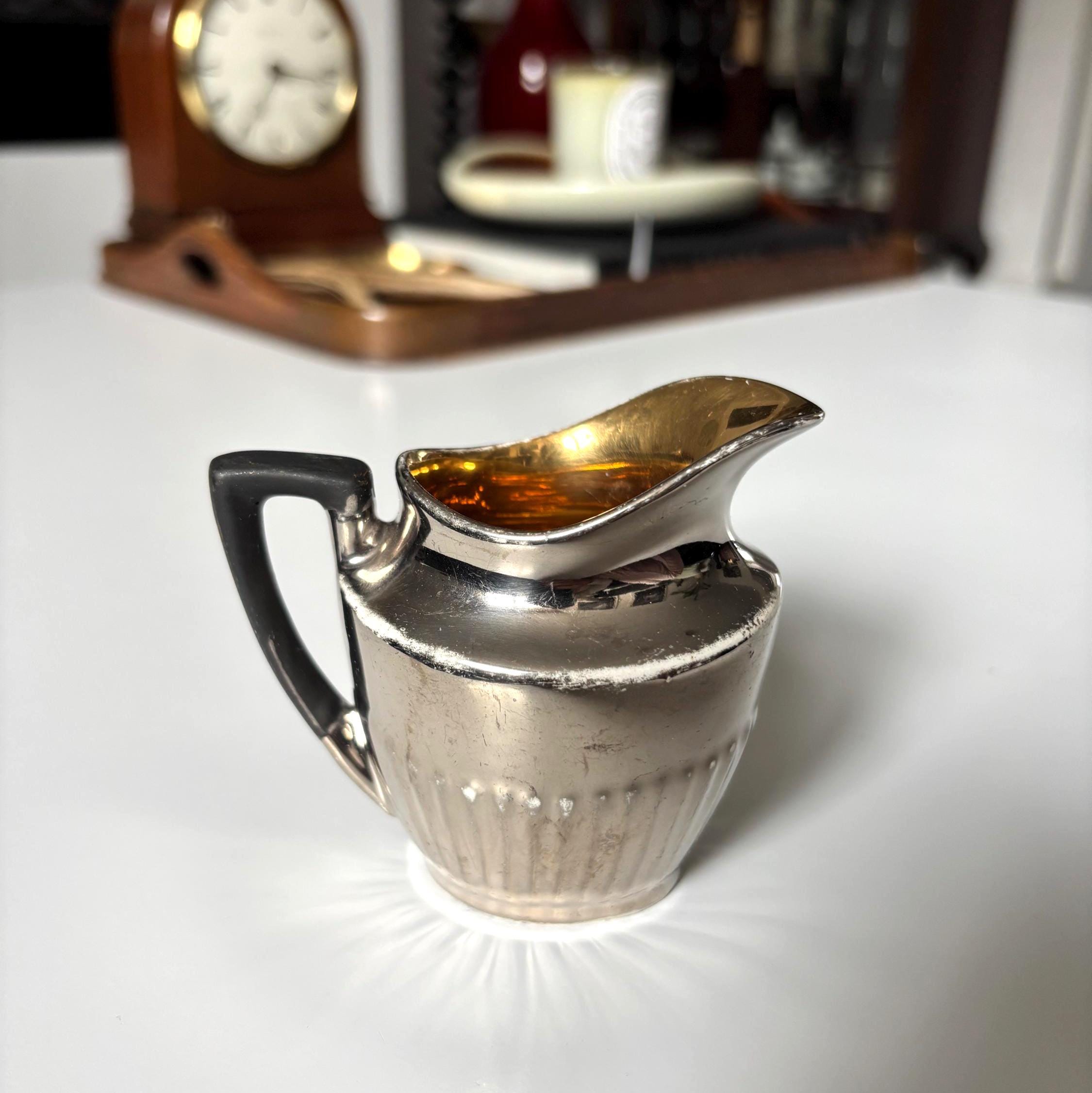 Vintage Devon Ware Fieldings Silver Lustre Cream Jug Art Deco Milk Pitcher England