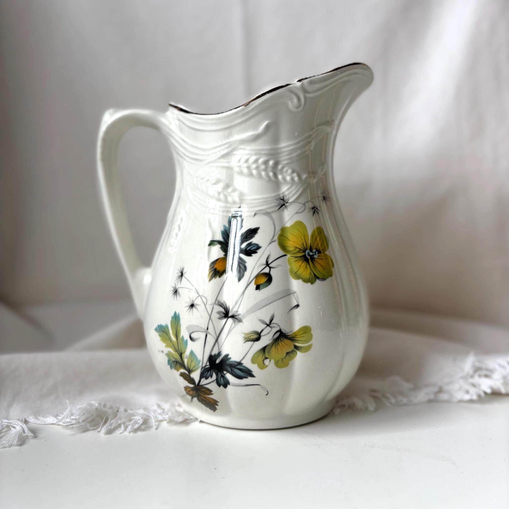 Vintage Royal Crownford Ironstone Pitcher: Yellow Floral & Wheat Design
