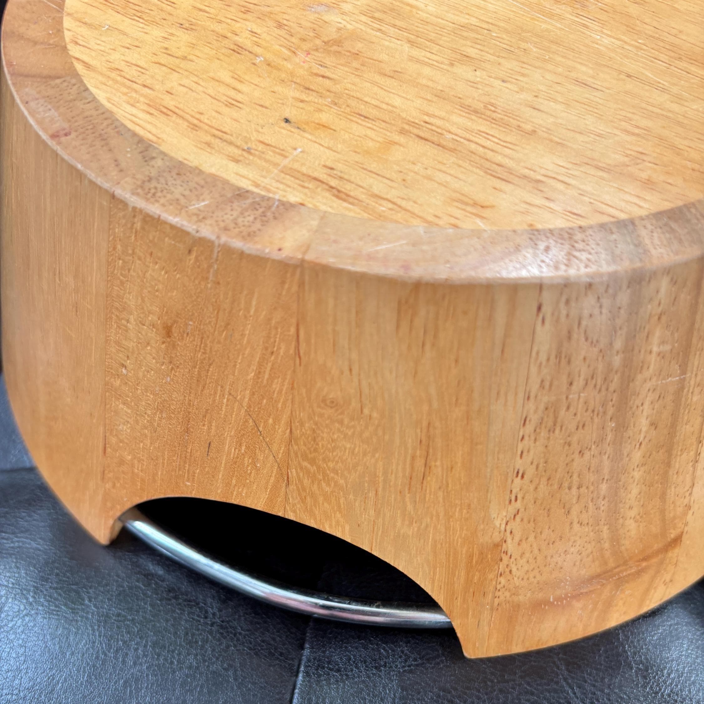 Vintage Wooden Salad Bowl with Chrome Handles | Mid Century Modern Serving Bowl