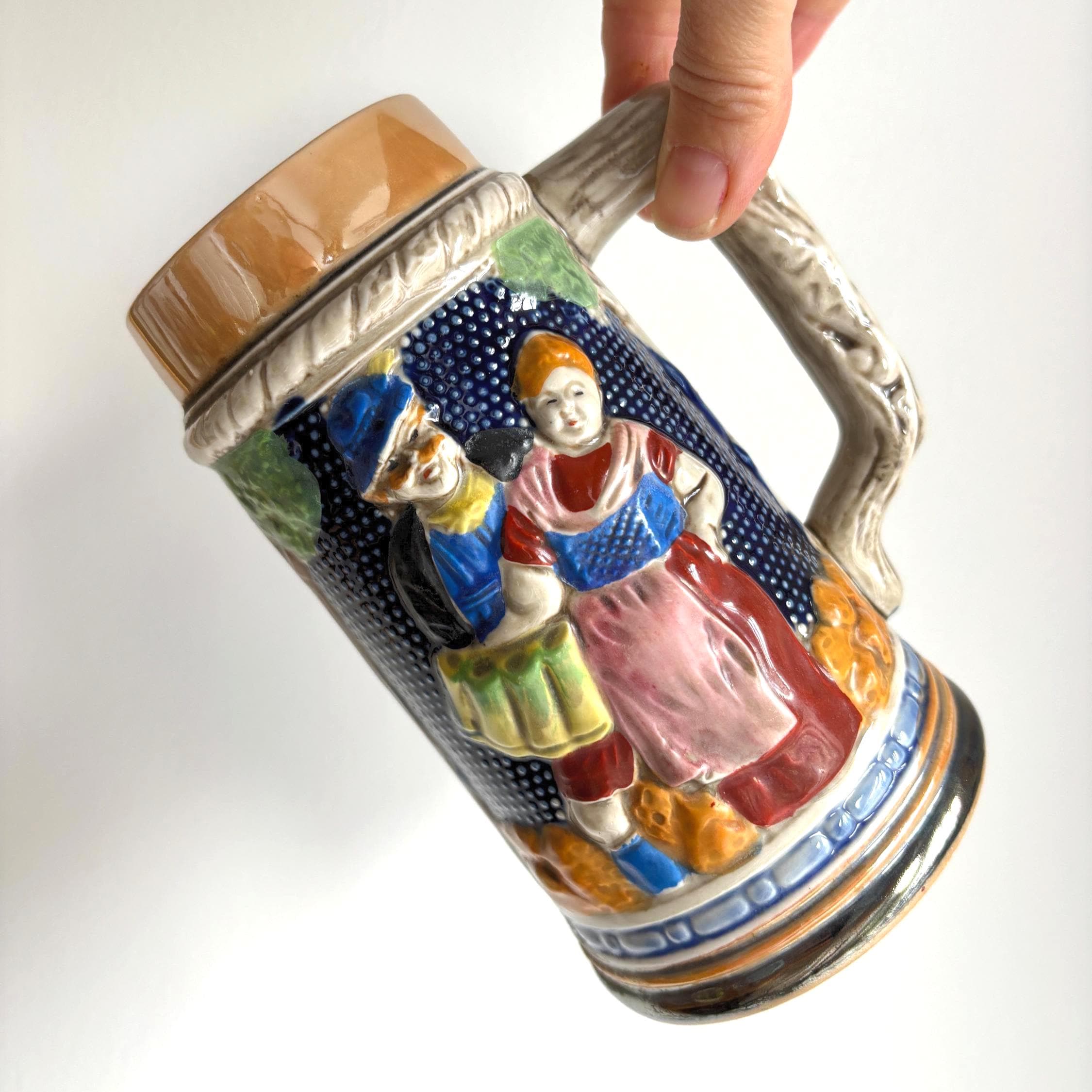 Vintage German Beer Stein | Relief Tavern Scene with Couple | West Germany