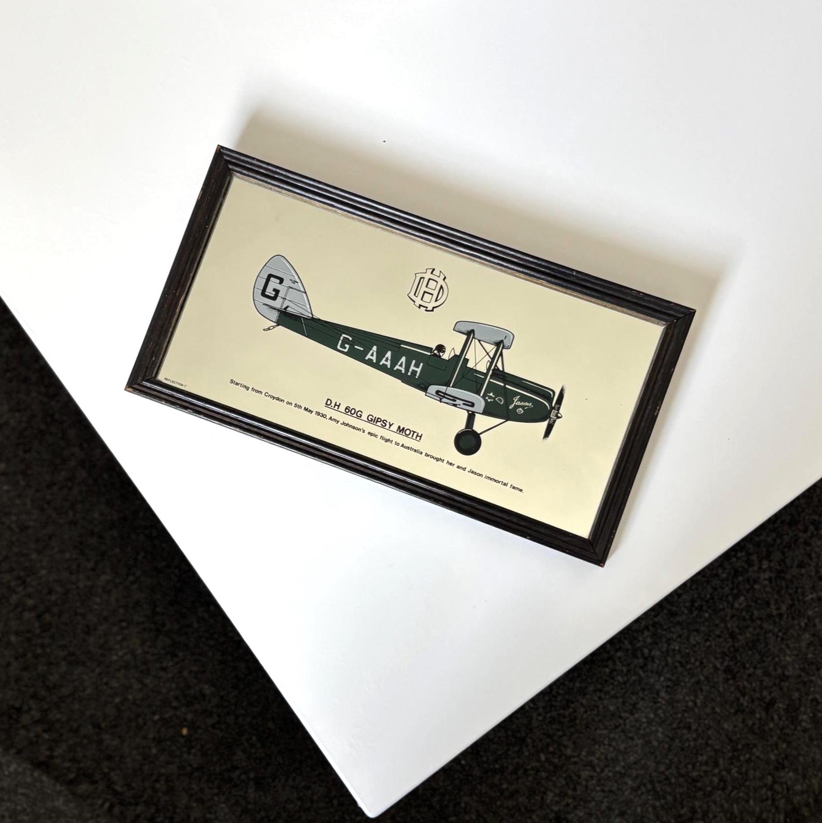 Vintage Amy Johnson Gipsy Moth Aviation Mirror Plaque Signed Collectors Display