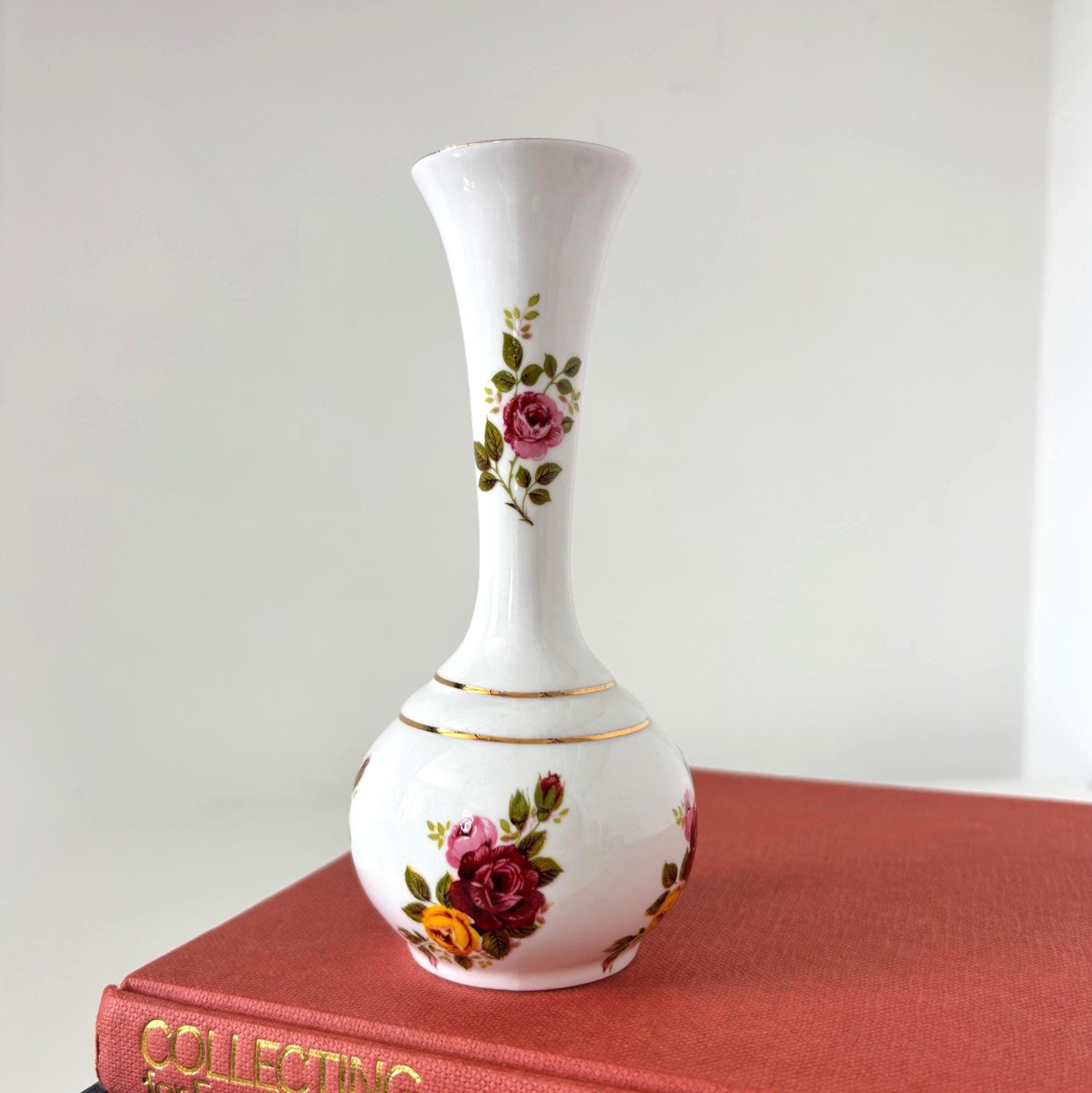 Vintage Camelot Bone China Bud Vase Cottage Rose Made in England Floral Mini Decor