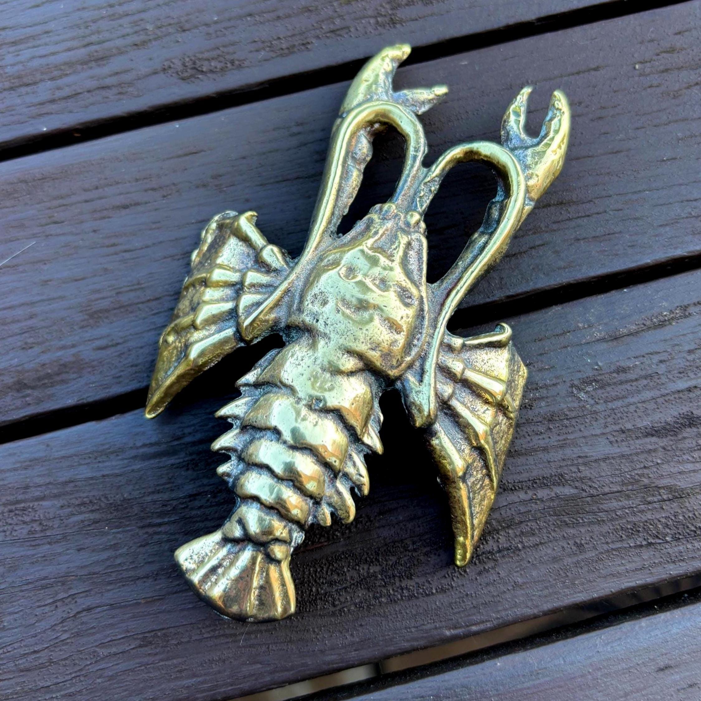 Vintage Brass Lobster Figurine Solid Brass Nautical Coastal Decor Beach House Ornament