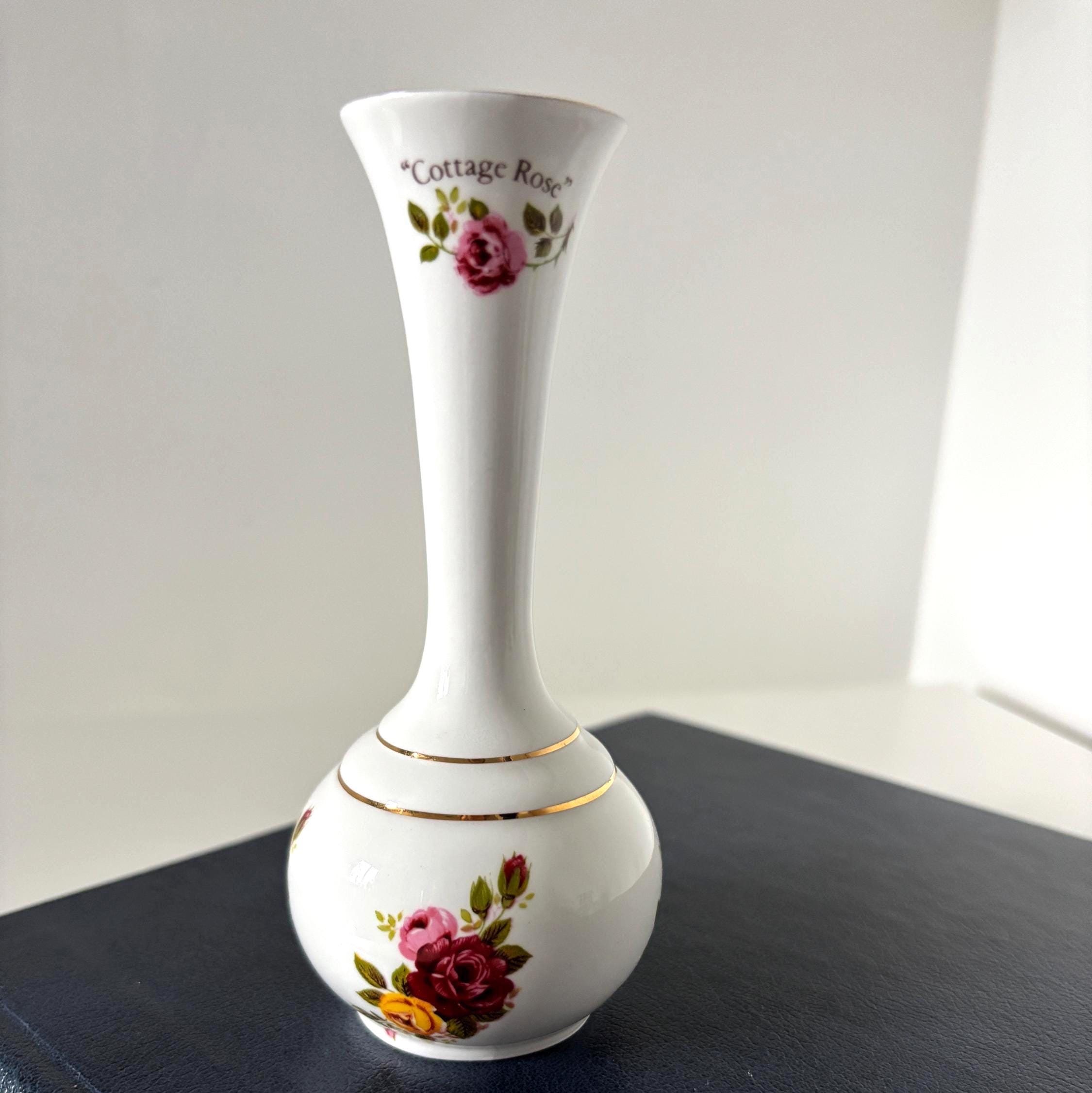 Vintage Camelot Bone China Bud Vase Cottage Rose Made in England Floral Mini Decor