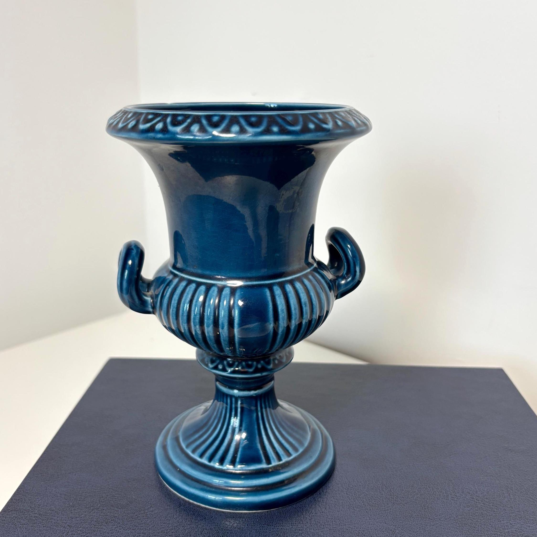 Vintage Dartmouth Pottery Blue Urn Vase: Mid-Century English Ceramic