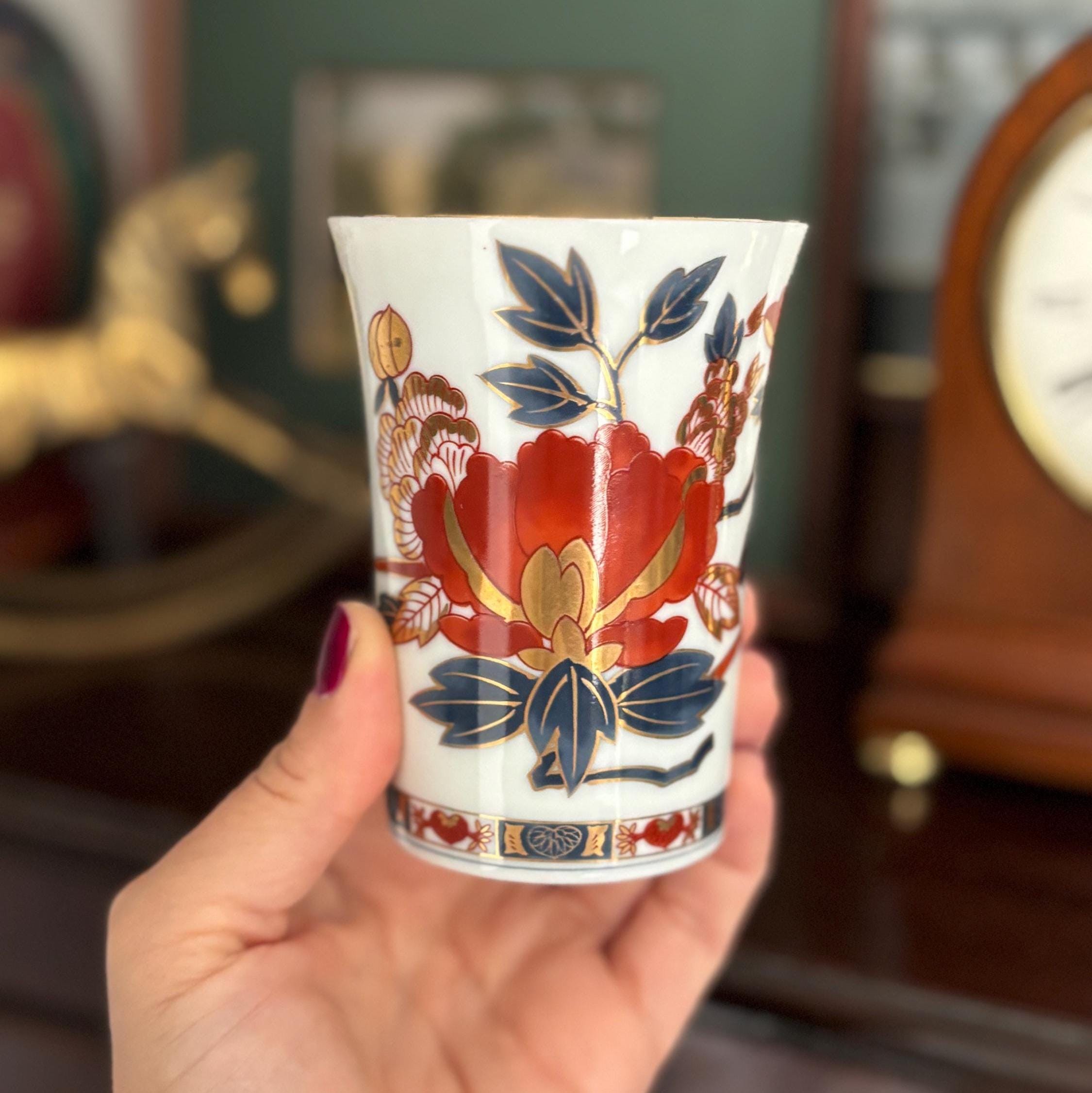Vintage Japanese Imari Style Porcelain Tumbler Cup Iwai Pottery Red Blue Gold Floral