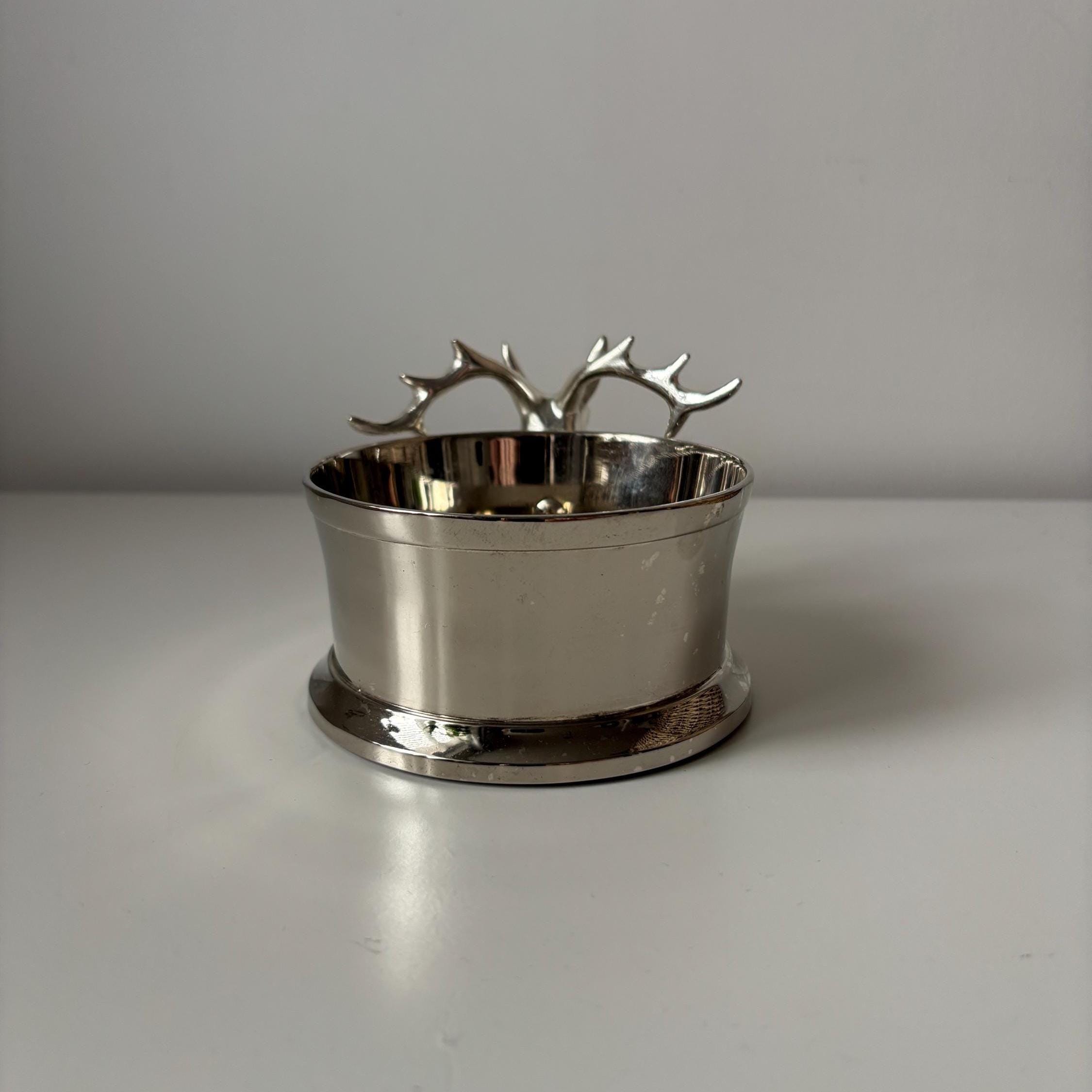 Vintage Silver Plated Stag Wine Coaster – Rustic Barware