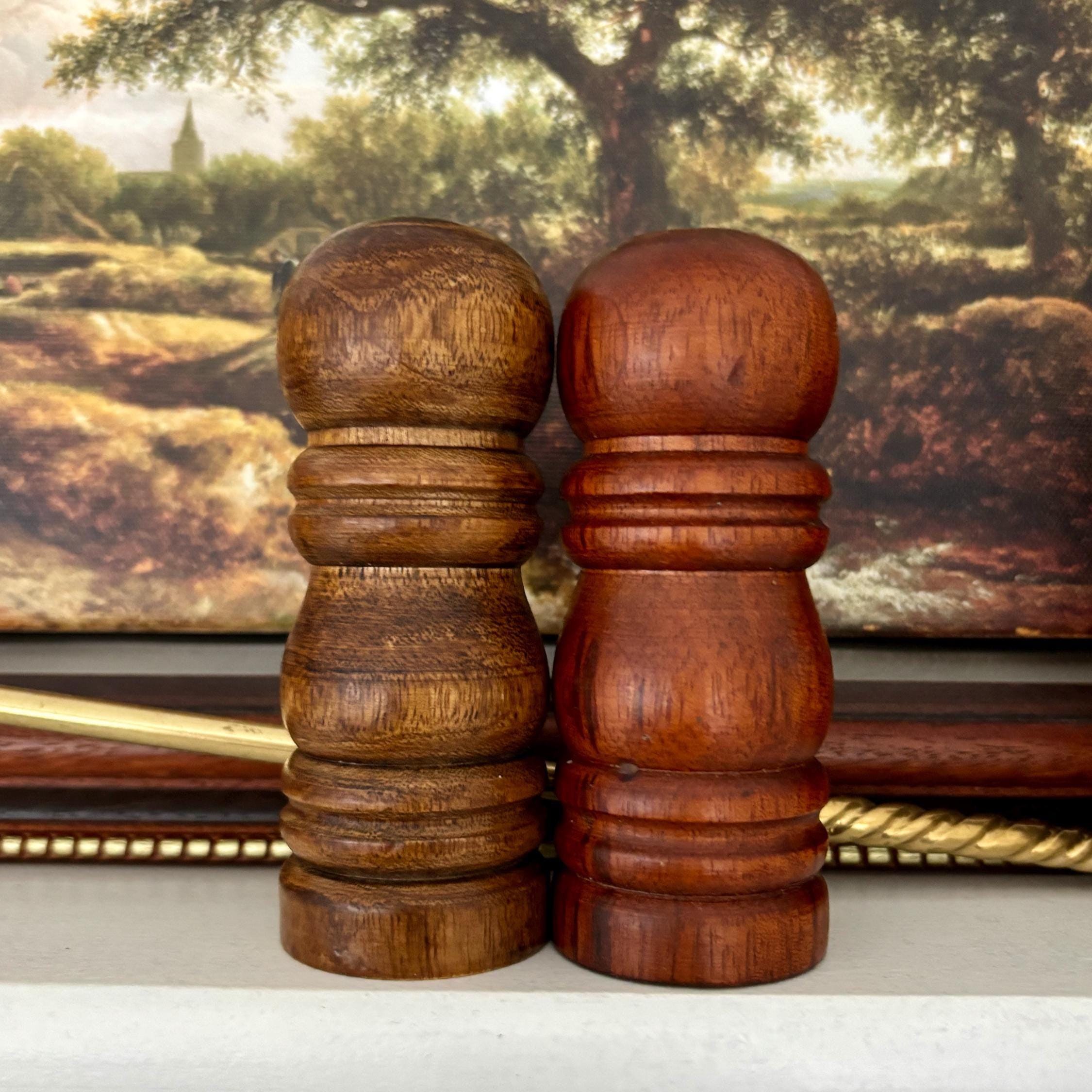Vintage Mini Wooden Salt & Pepper Shakers | Turned Wood Table Set