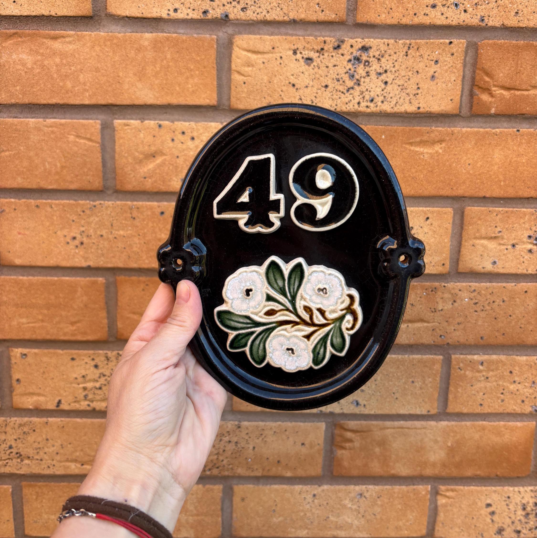 Vintage Ceramic House Number 49 Plaque Floral Door Number Sign Wall Hanging