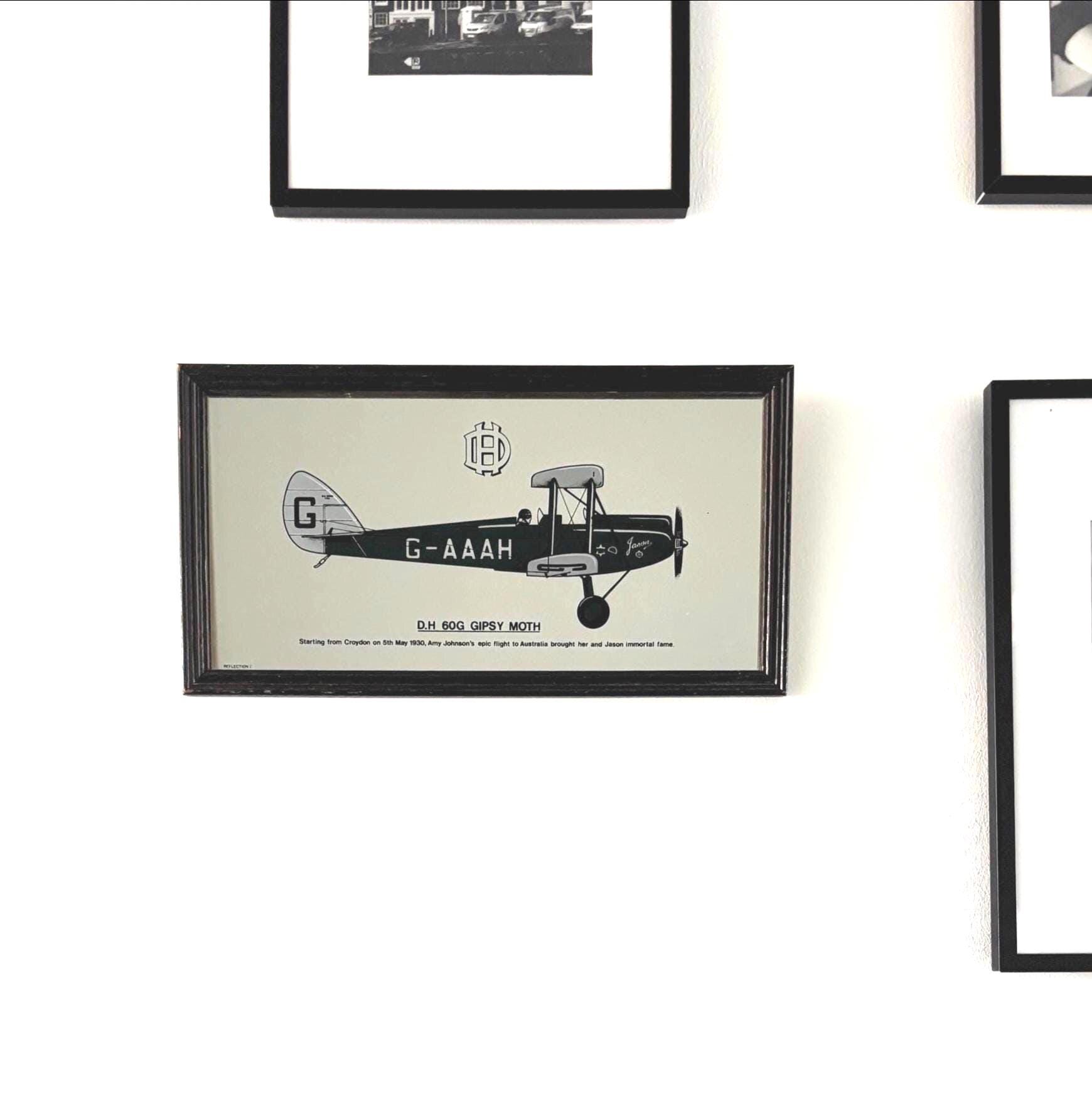 Vintage Amy Johnson Gipsy Moth Aviation Mirror Plaque Signed Collectors Display