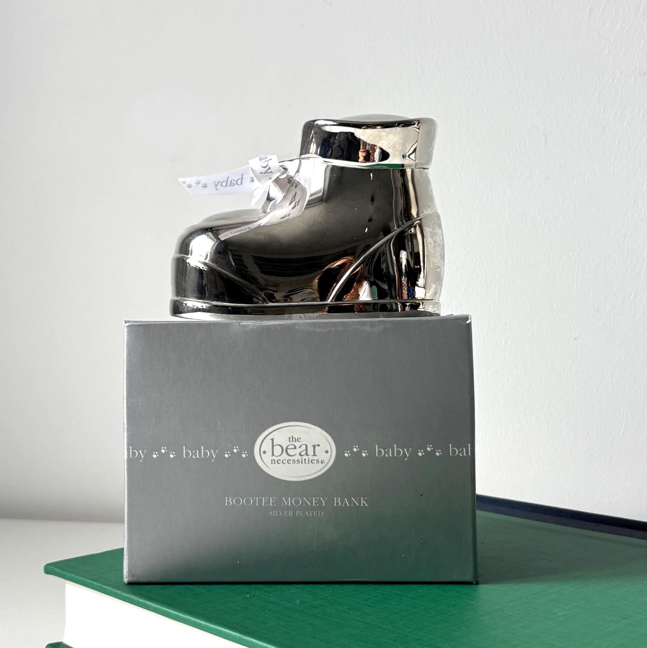 Silver Plated Baby Boot Money Bank with Original Box Christening Gift Keepsake