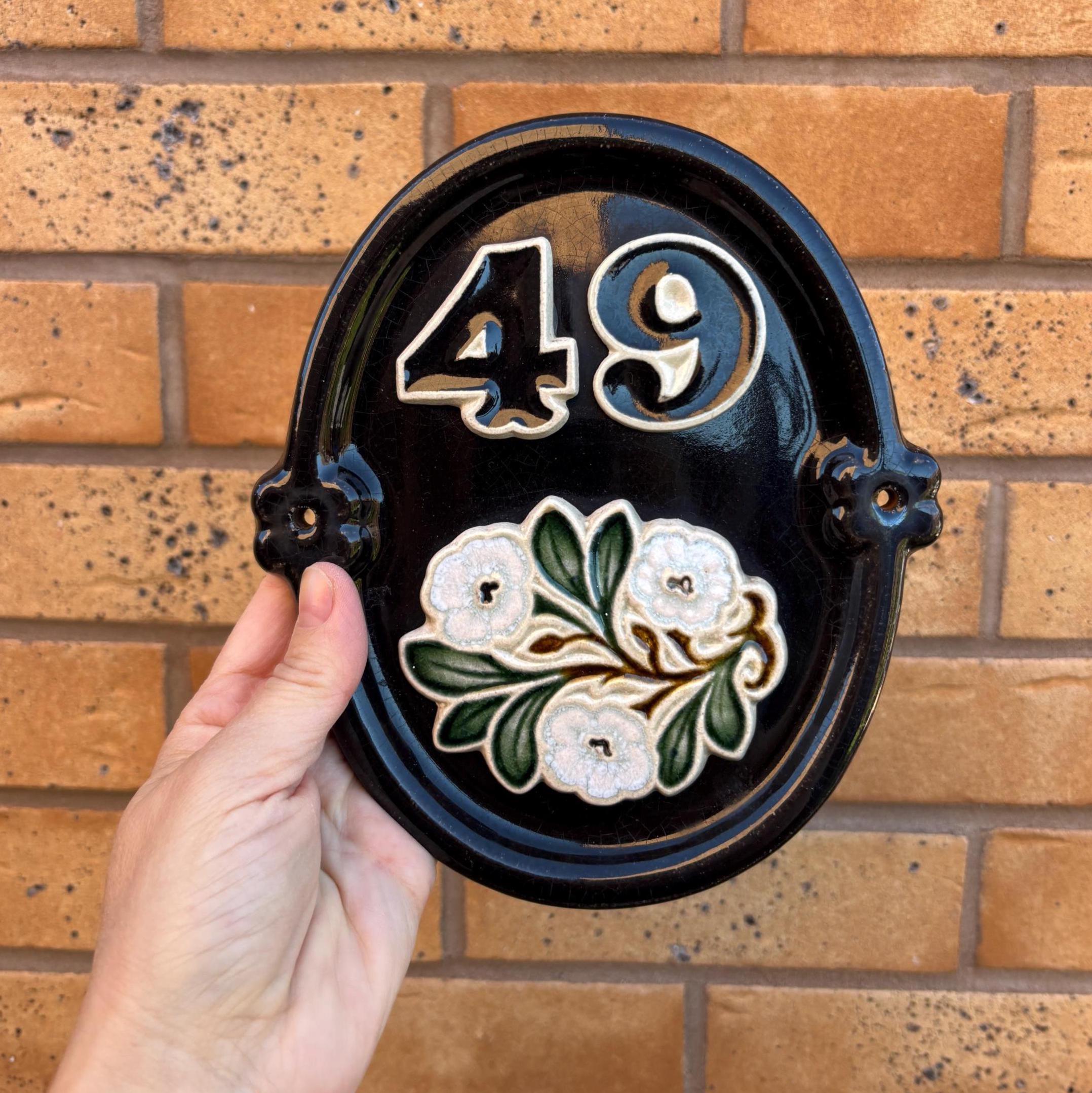 Vintage Ceramic House Number 49 Plaque Floral Door Number Sign Wall Hanging