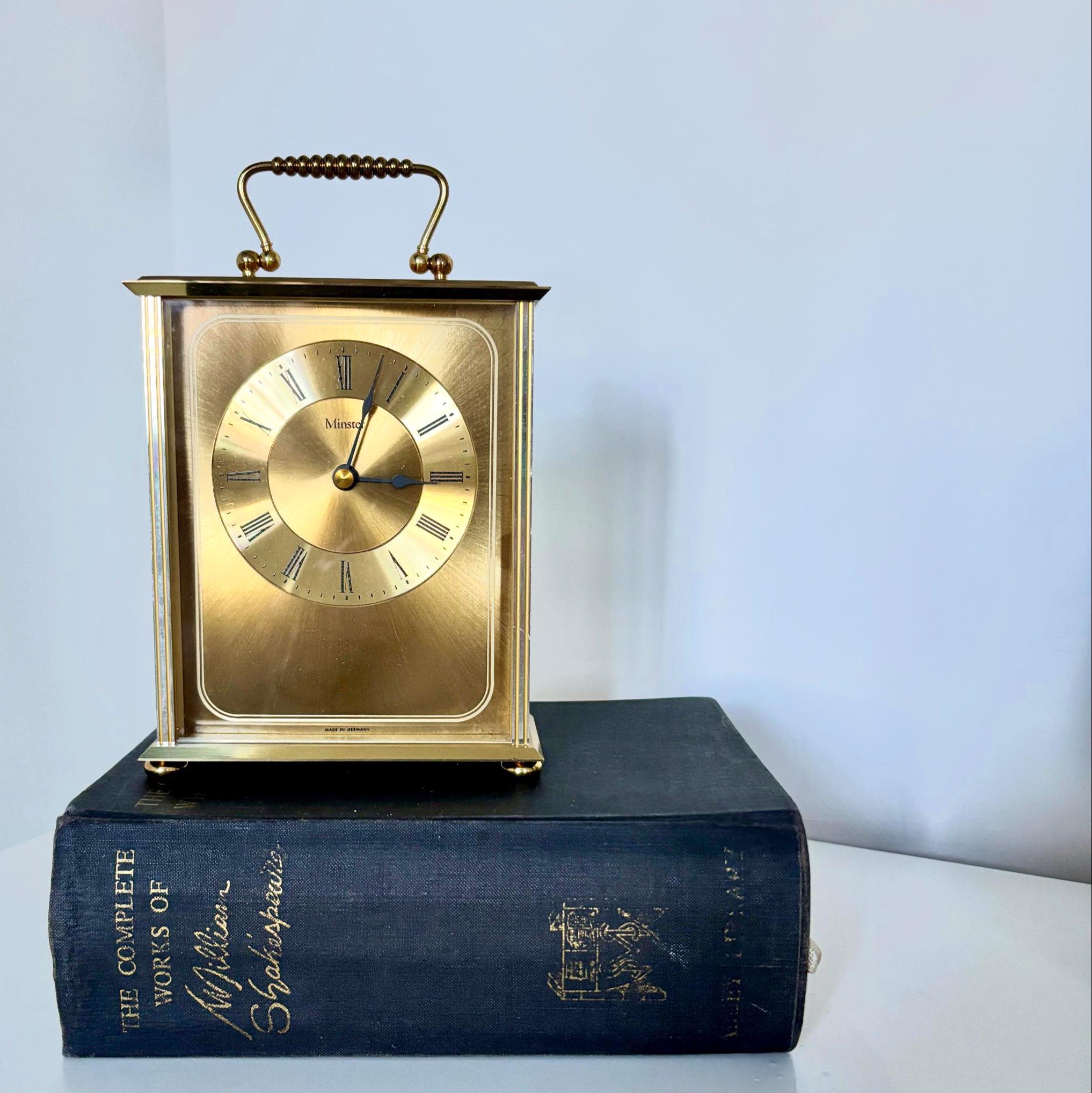 Vintage Brass Carriage Clock Minster Quartz Desk Mantel Clock Made Germany Working