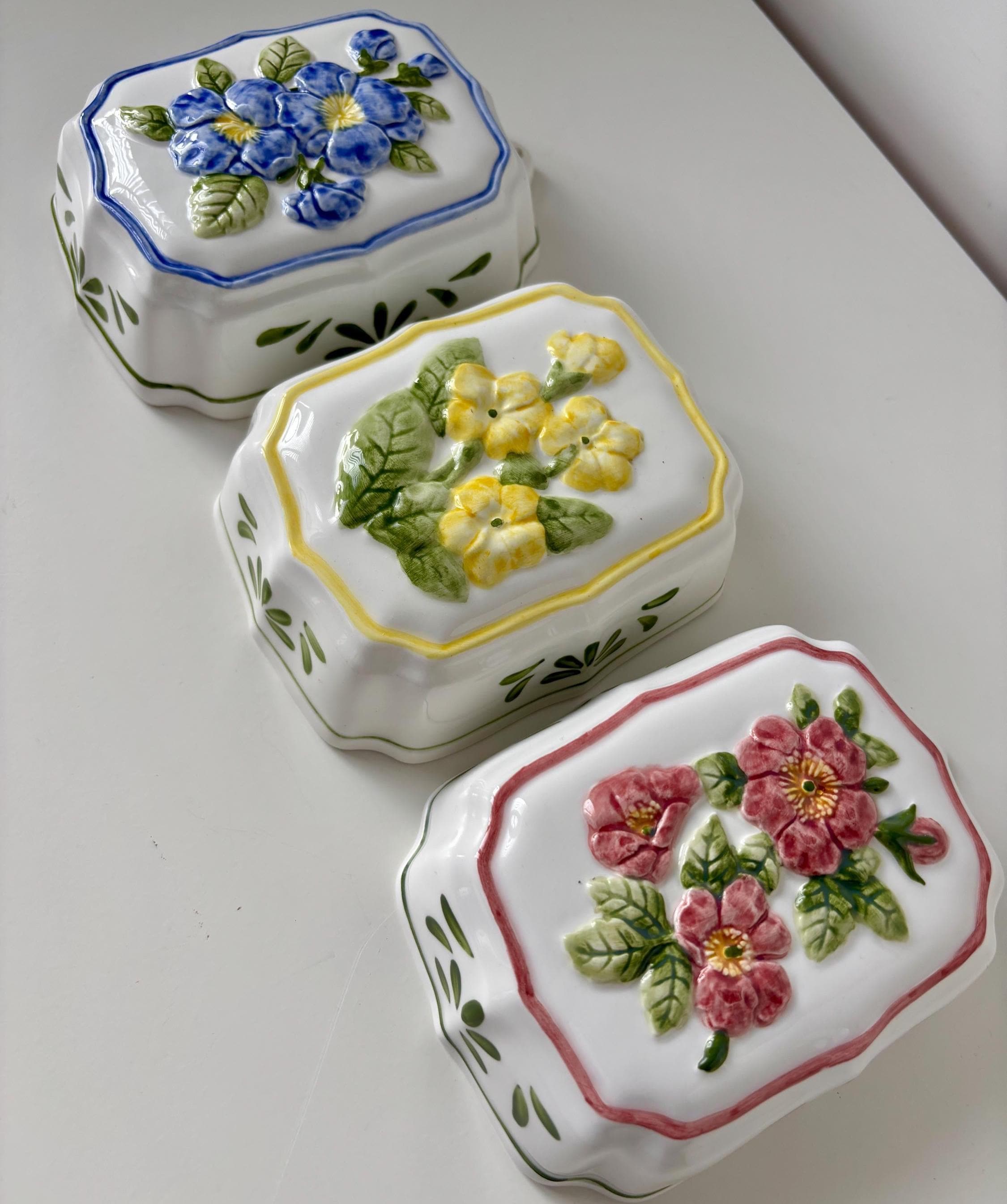 Vintage Floral Ceramic Jelly Moulds, Cottage Kitchen Wall Decor, Set of 3