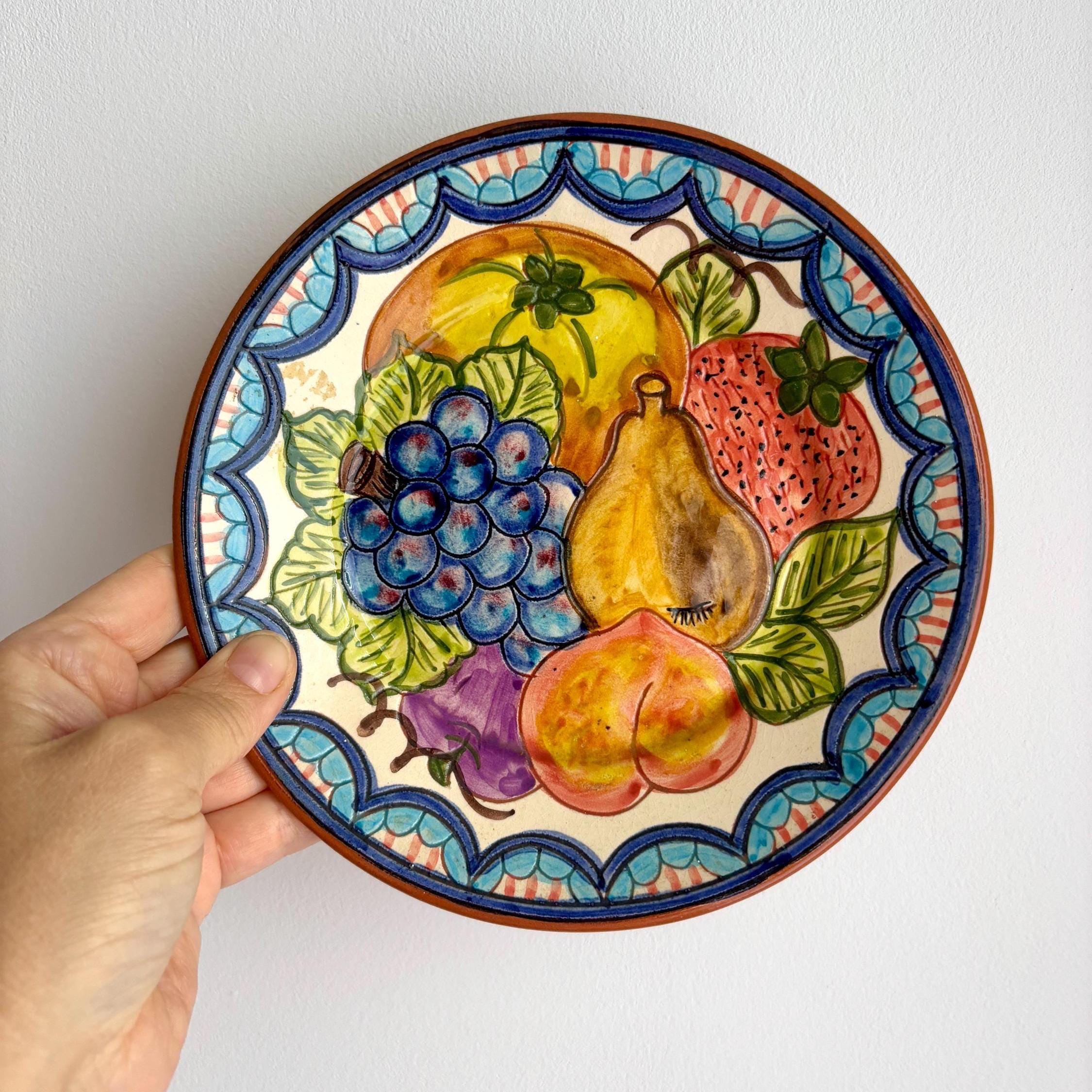 Vintage Portuguese Hand Painted Fruit Plate | Olaria Carrilho Lopes Pottery