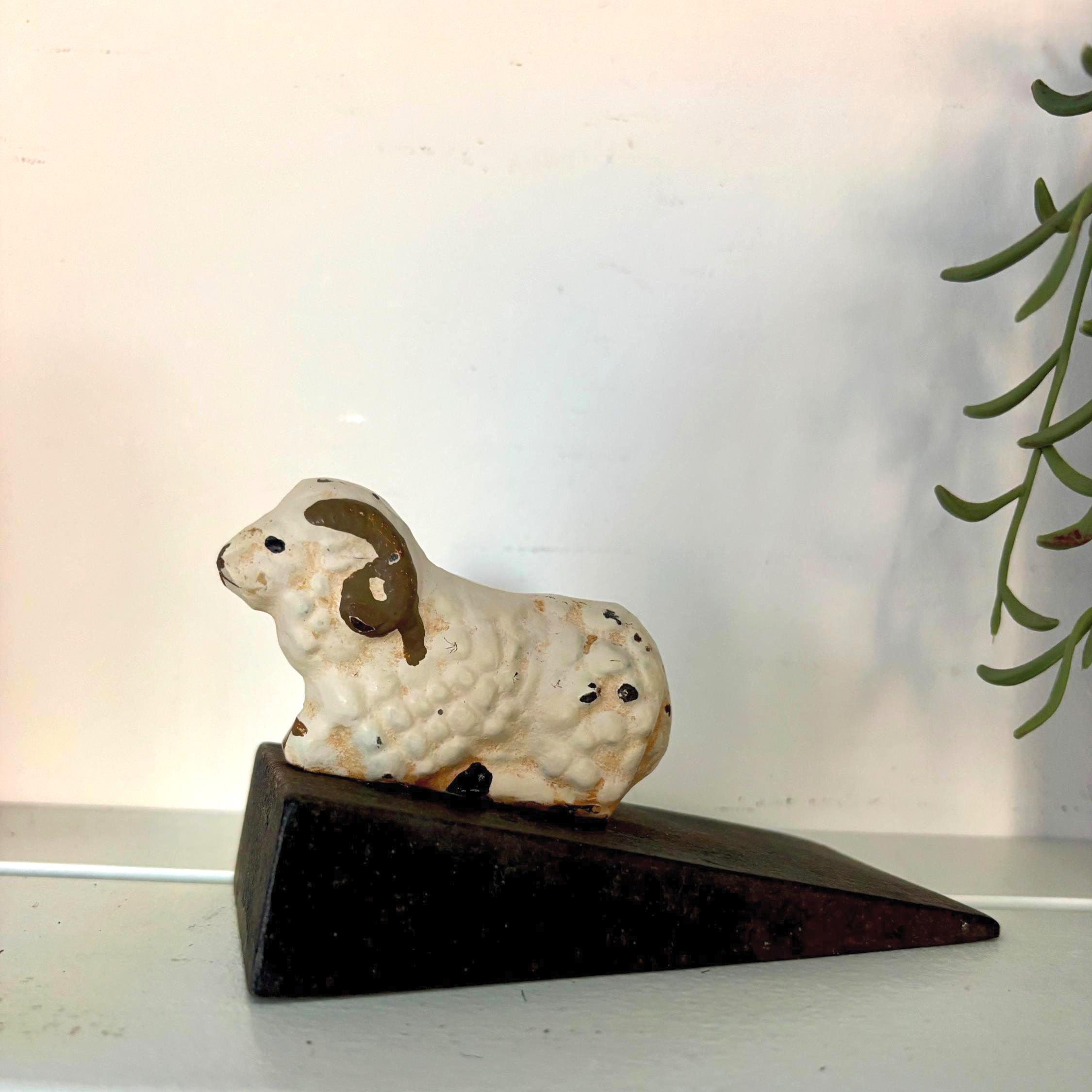 Cast Iron Ram Doorstop Sheep Door Wedge Heavy Rustic Farmhouse Cottage Animal Decor