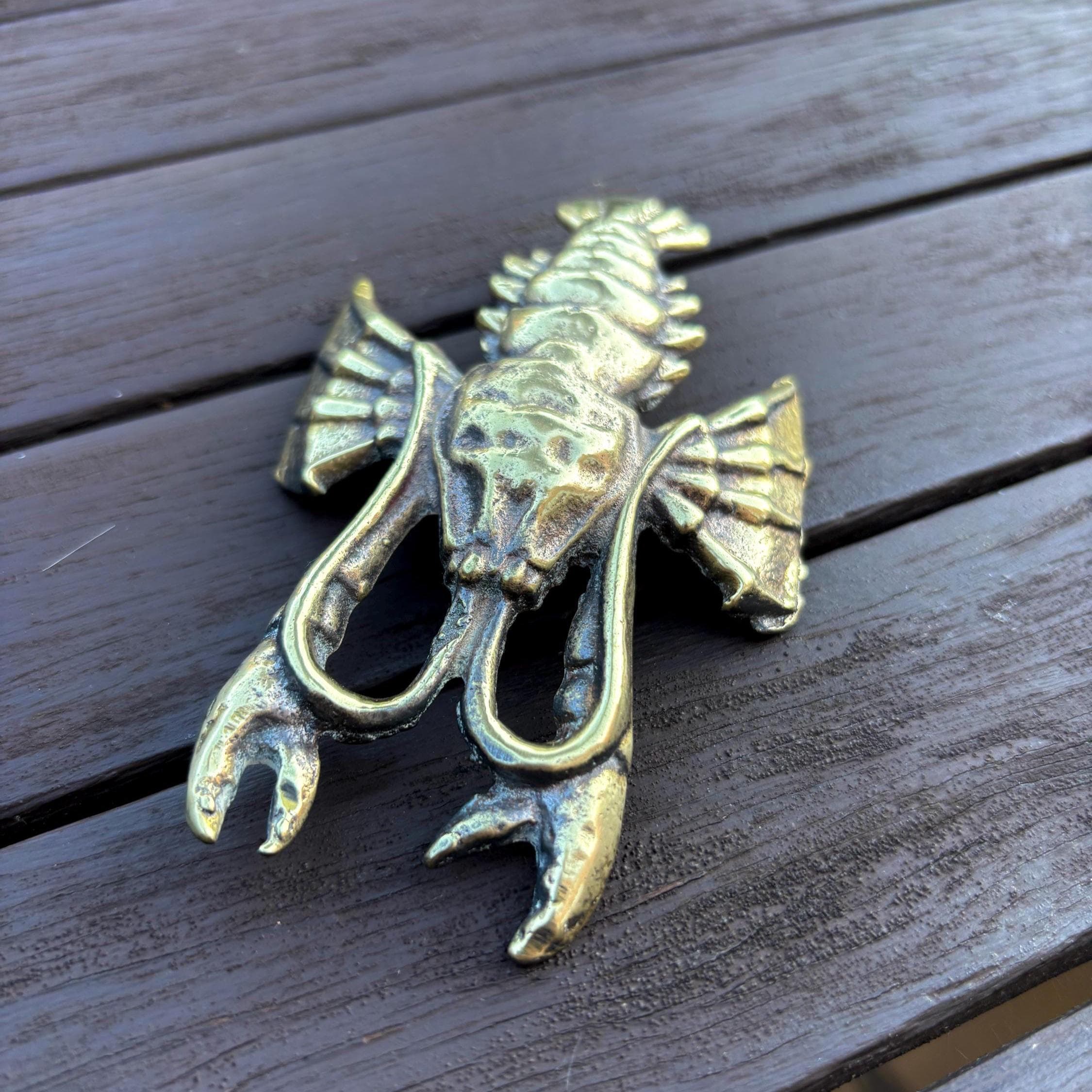 Vintage Brass Lobster Figurine Solid Brass Nautical Coastal Decor Beach House Ornament