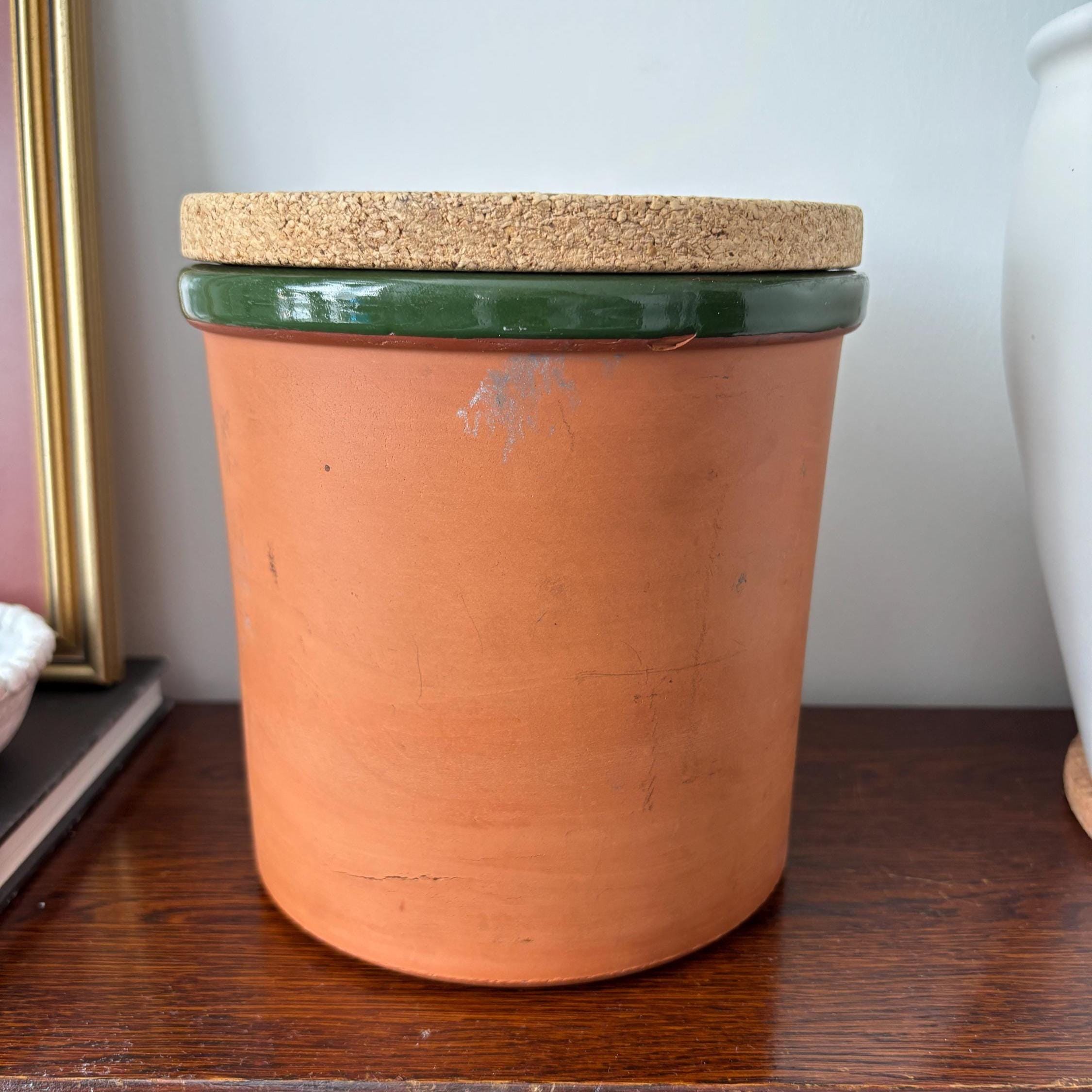 Large Vintage Terracotta Biscuit Jar Ceramic Kitchen Storage Canister Rustic Farmhouse Decor Container Pot