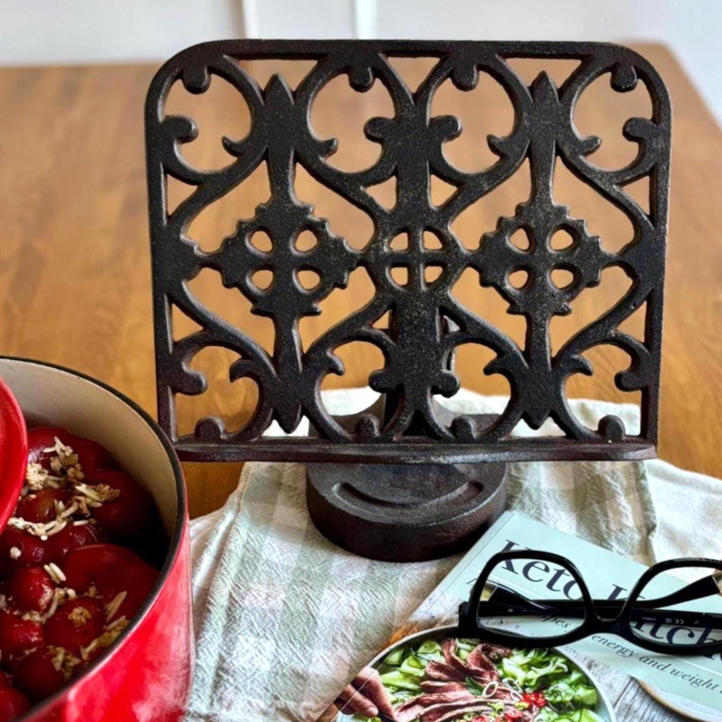 Vintage Cast Iron Cookbook Stand Adjustable Recipe Holder Gothic Book Stand Missing Weights