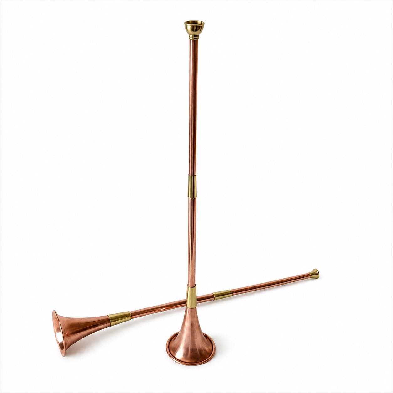 Vintage Copper & Brass Hunting Horn Wall Décor Pair 43cm Scandinavian Style