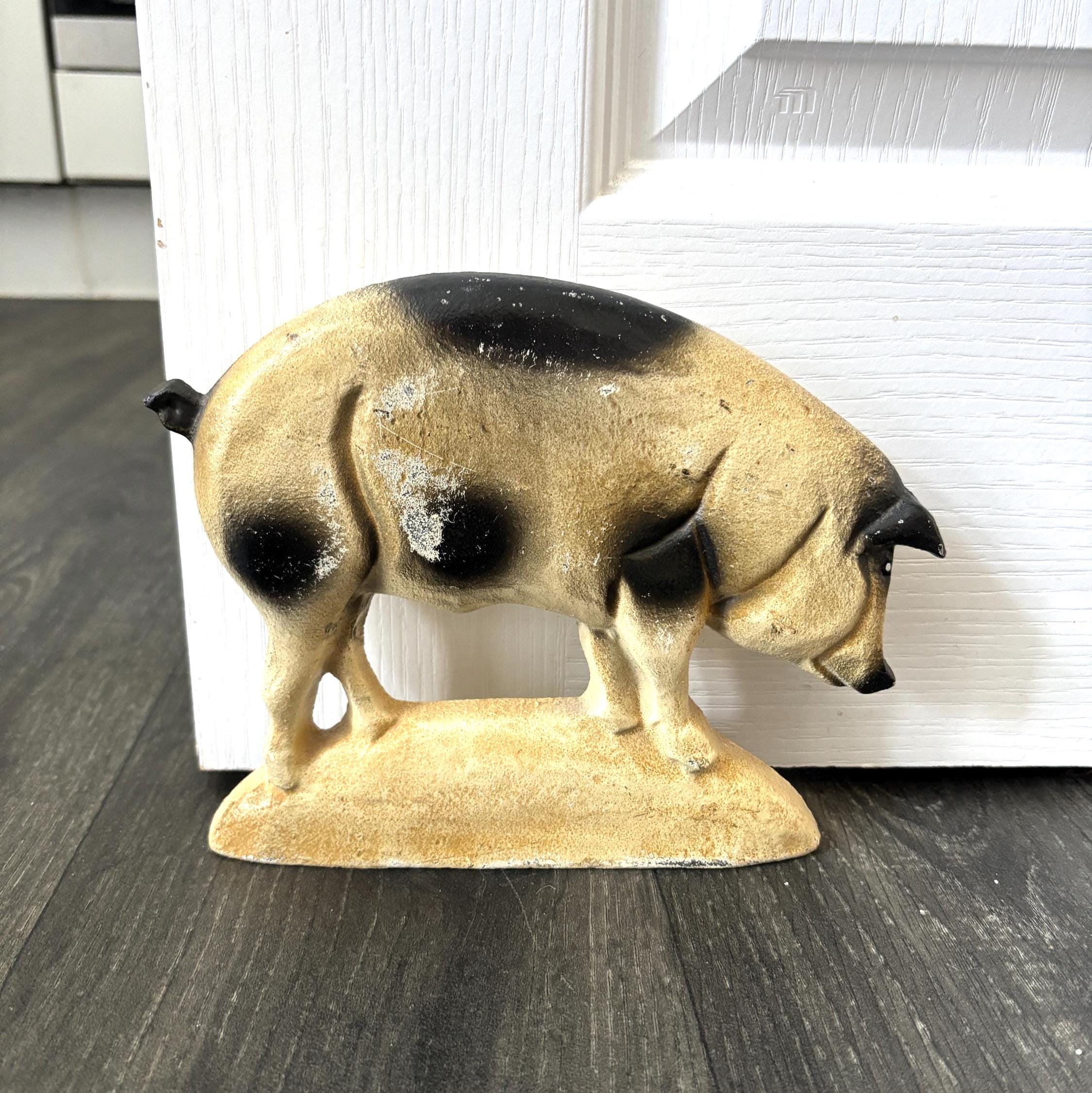 Vintage Cast Iron Pig Doorstop Rustic Farmhouse Country Cottage Animal Door Stop