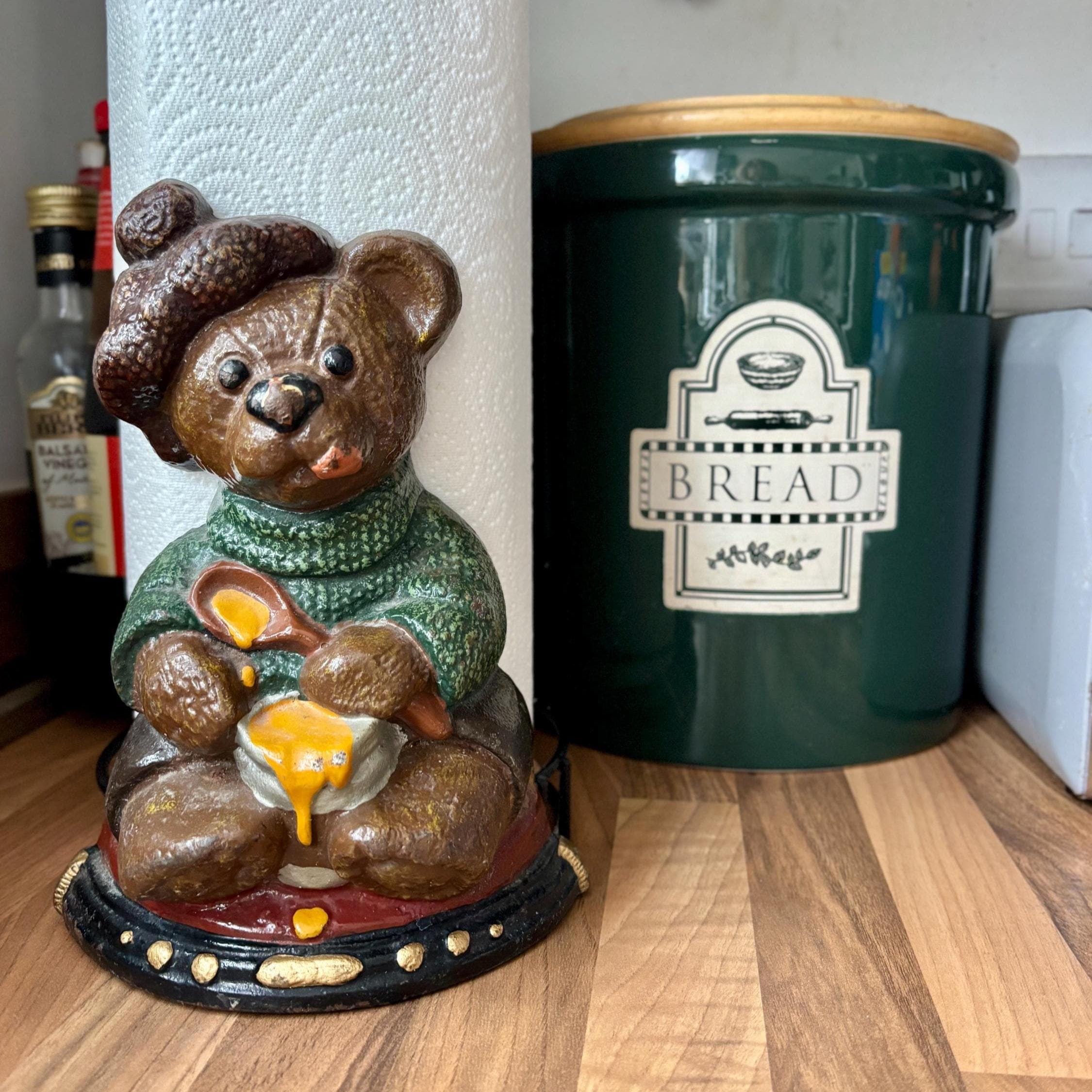 Vintage Cast Iron Teddy Bear Doorstop Honey Pot Rustic Cottage Farmhouse Decor Heavy