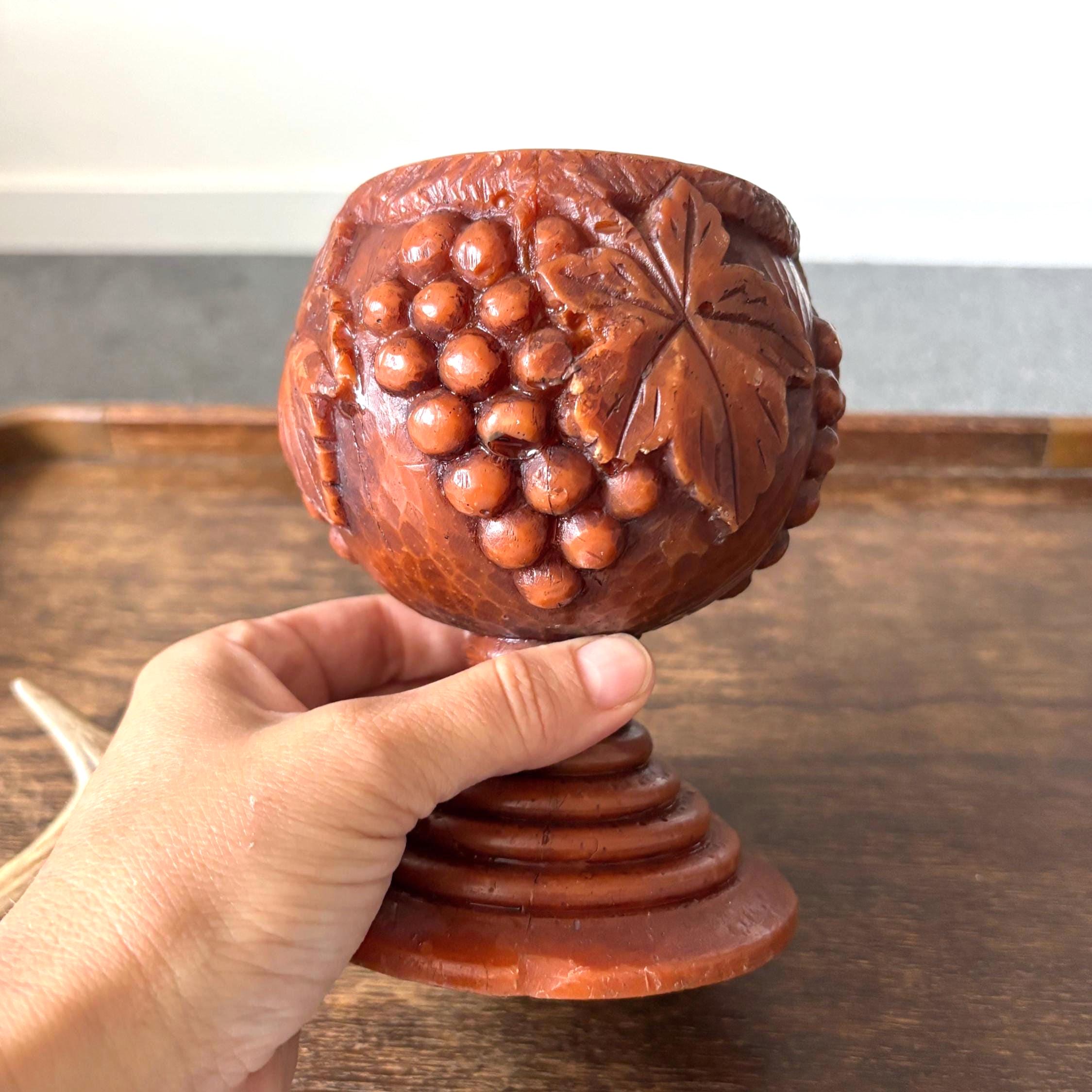 Unusual Carved Wax Goblet / German Breisgauer 'Wachskunst' Candleholder | Unique Vintage Wax Art