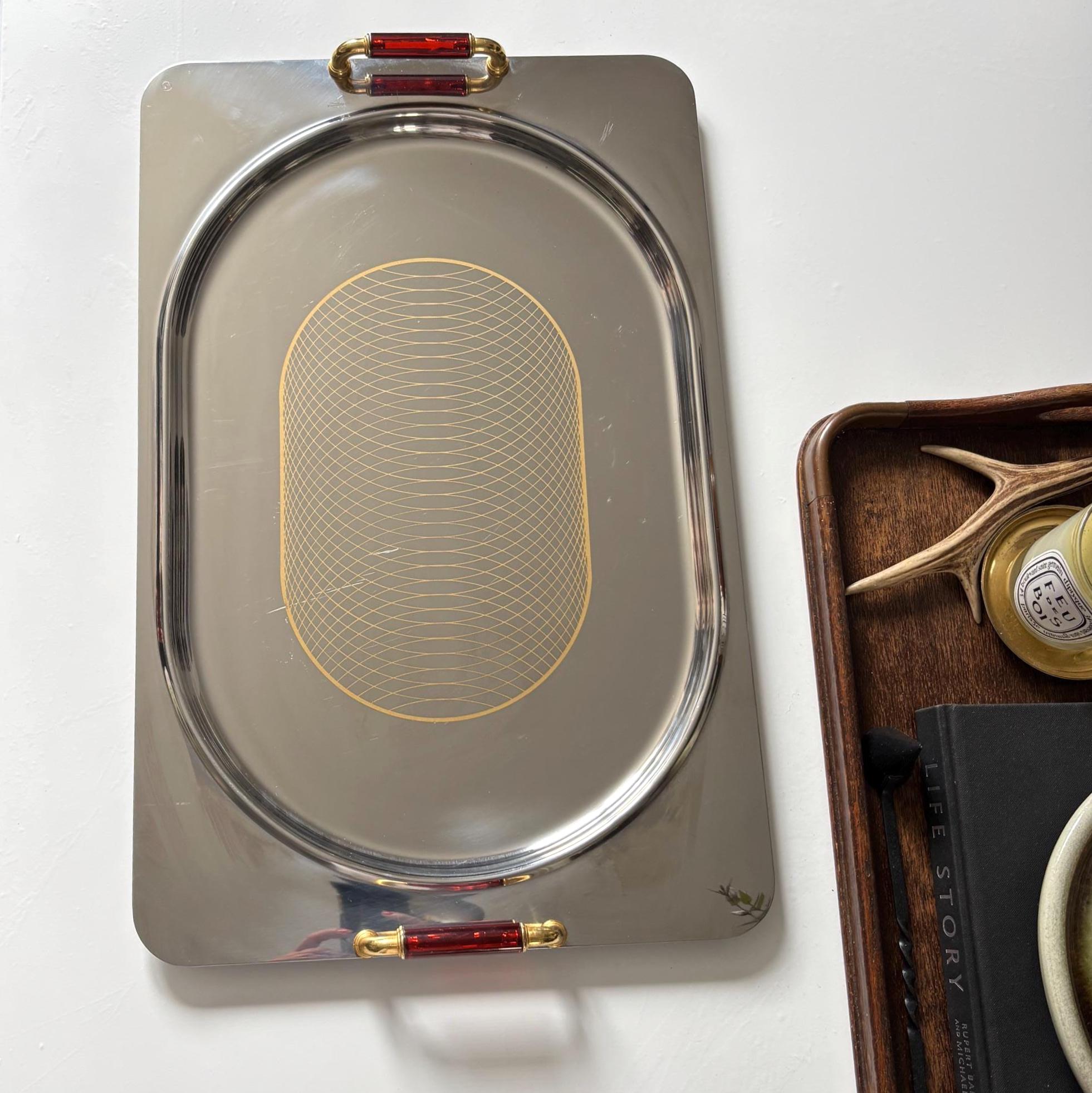 Large Vintage Giorinox Sonia Serving Tray 53cm Stainless Steel Italian Barware