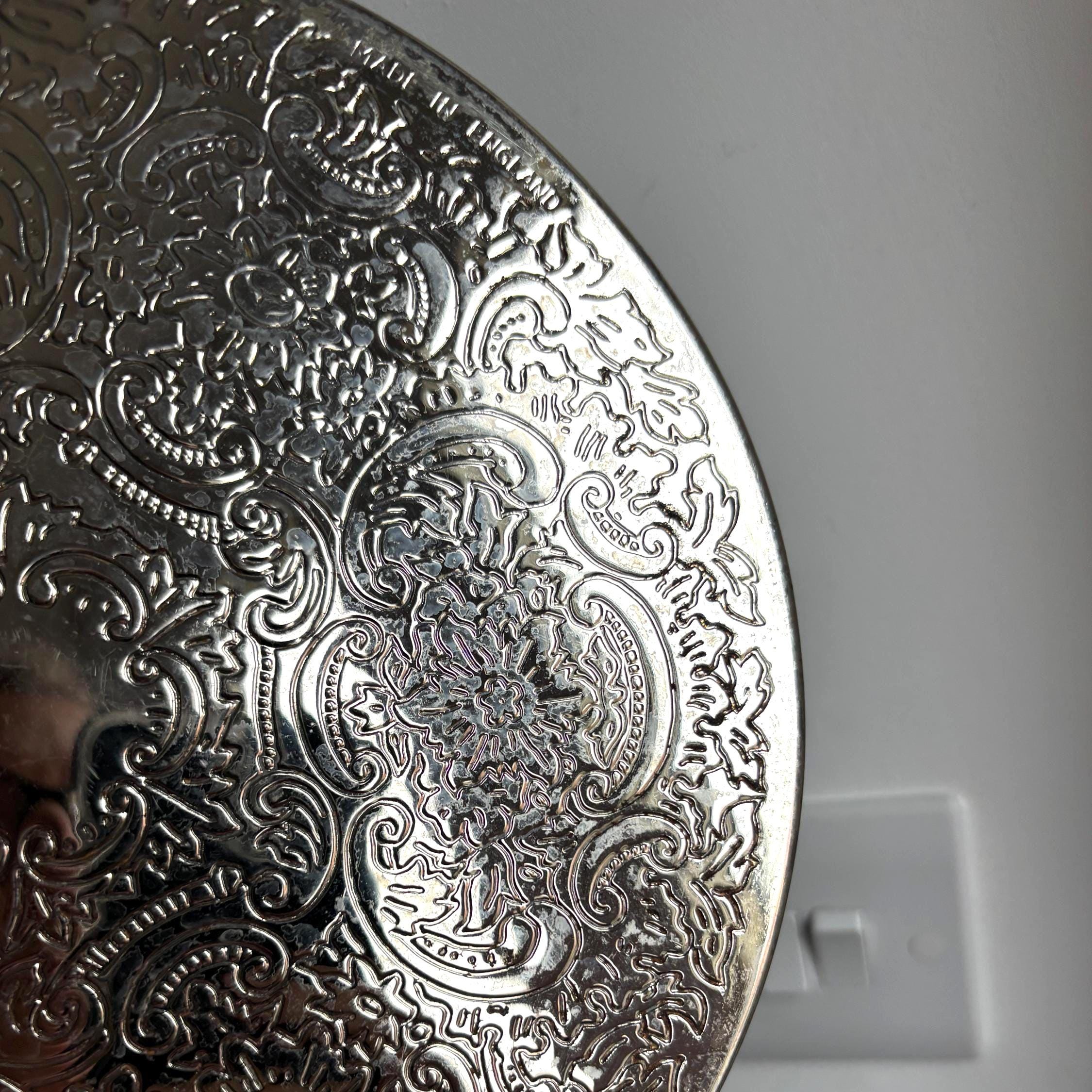 Vintage Silver Plated Decanter Slides | Chased Rococo Barware Coasters