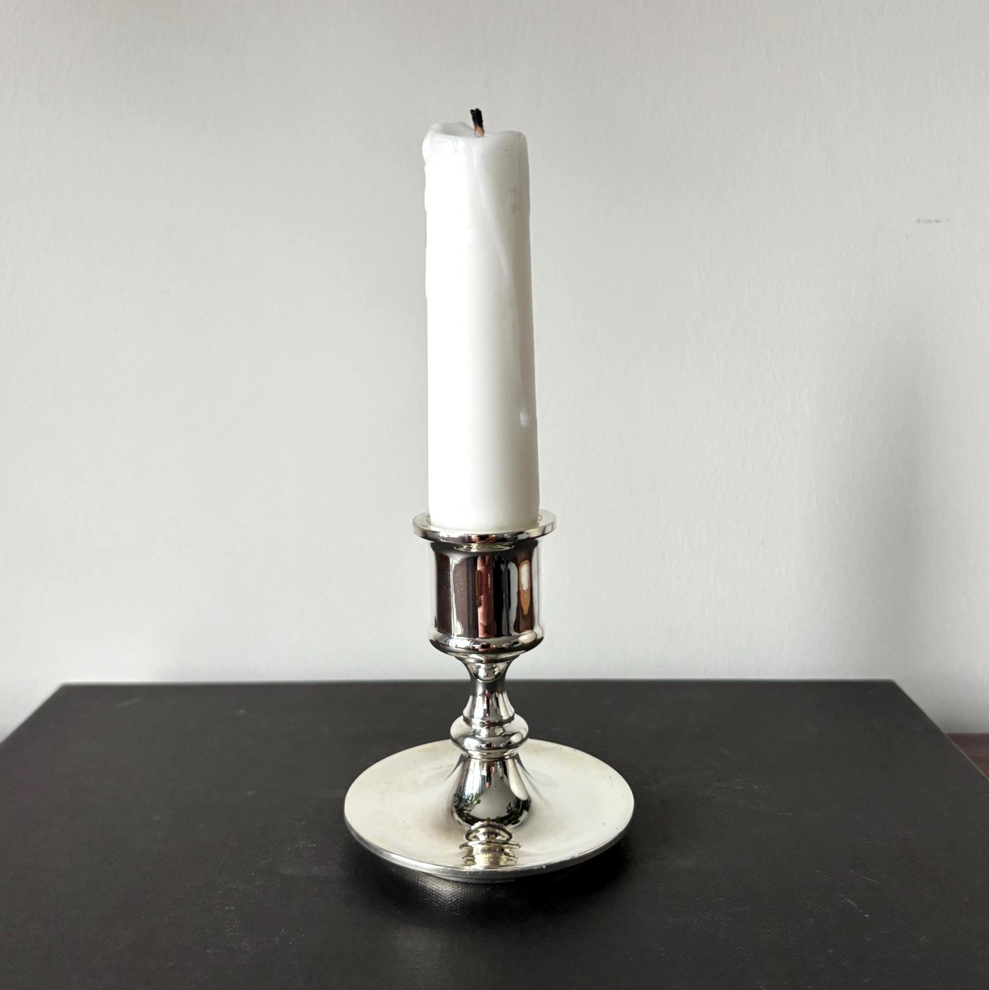 Vintage Chrome Candlestick Holder, Silver Tone Taper Candle Stick, Minimalist Modern Decor