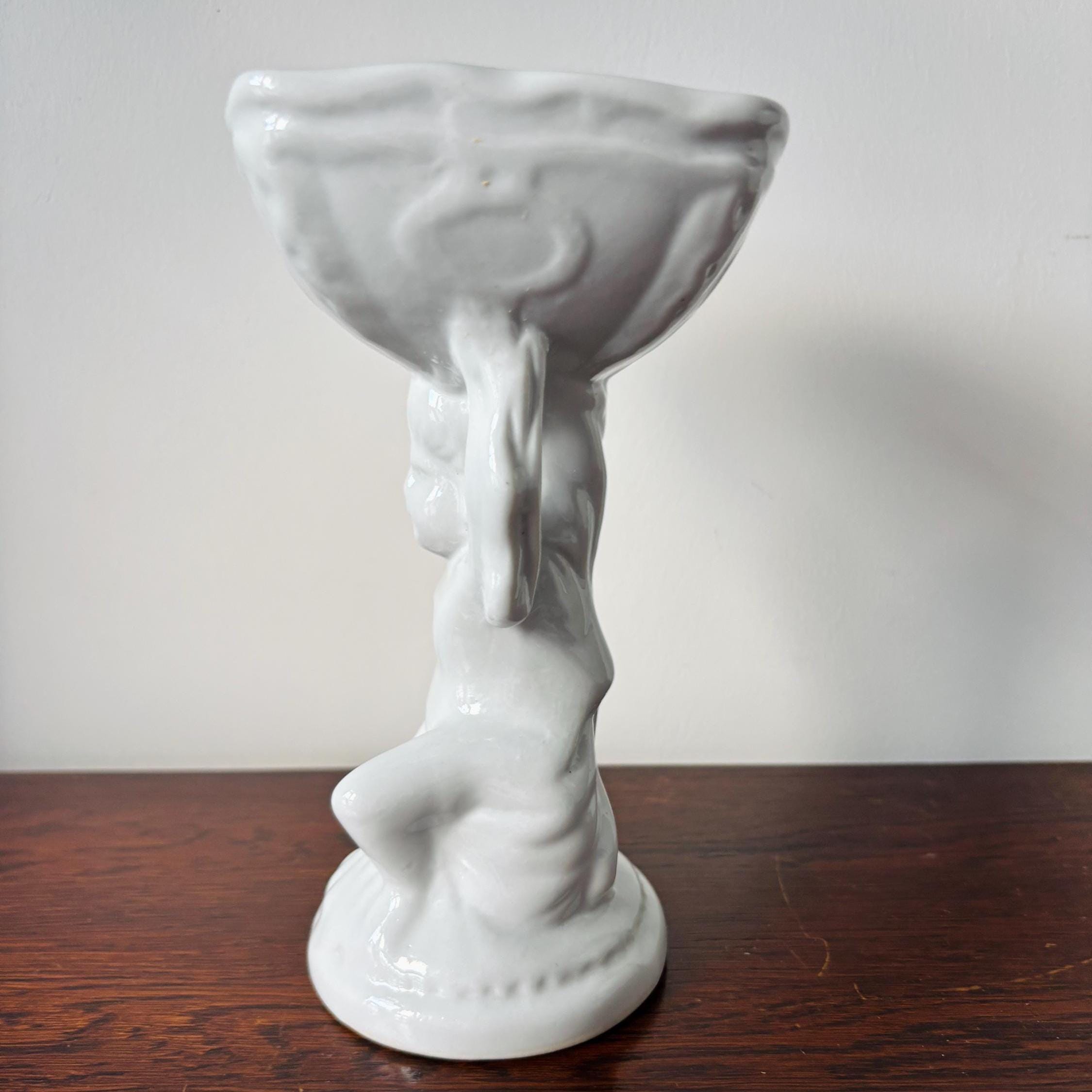 Vintage White Cherub Pedestal Planter Bowl, Putti Column Vase, Neoclassical Hollywood Regency Decor Centerpiece